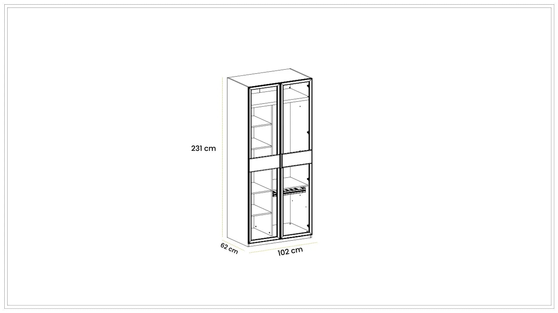 Модулен гардероб «Kasmir» - 5 модула, с осветление, стъклени врати