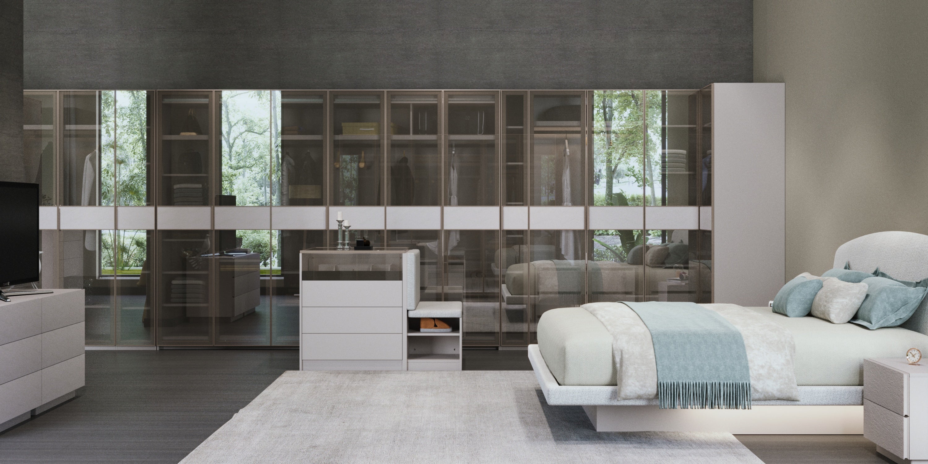 Модулен гардероб «Kasmir» - 5 модула, с осветление, стъклени врати