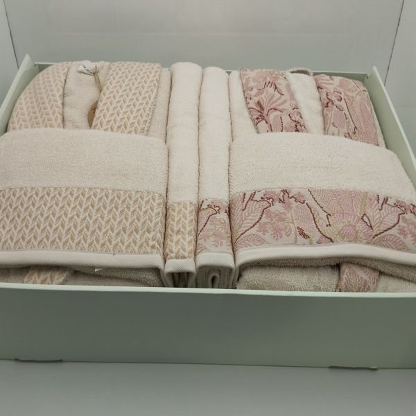 Комплект халати и хавлии «Candidum Krem-Pink/Krem-Bej» памук, бамбук, 6 части