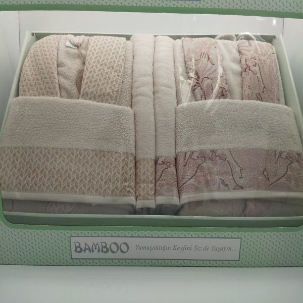 Комплект халати и хавлии «Candidum Krem-Pink/Krem-Bej» памук, бамбук, 6 части