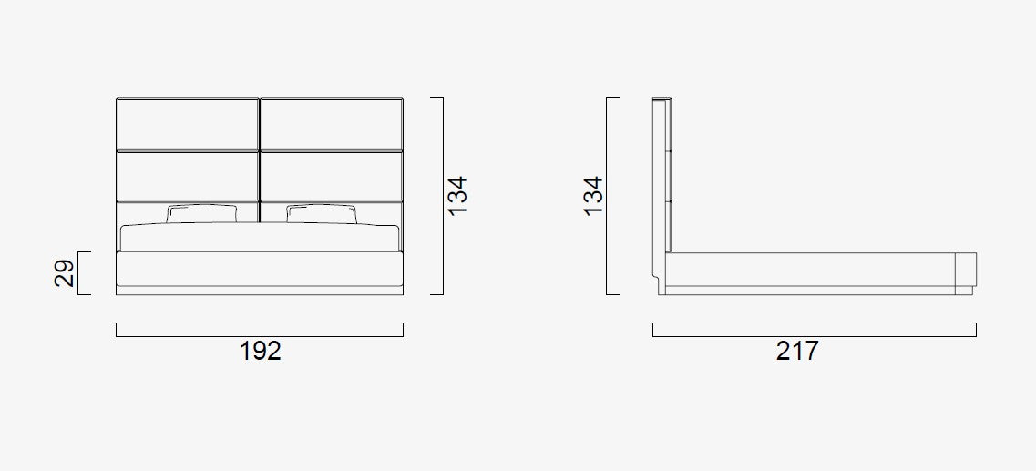 Тапицирано легло «Atlanta» + модулна табла - с място за съхранение, повдигащ механизъм