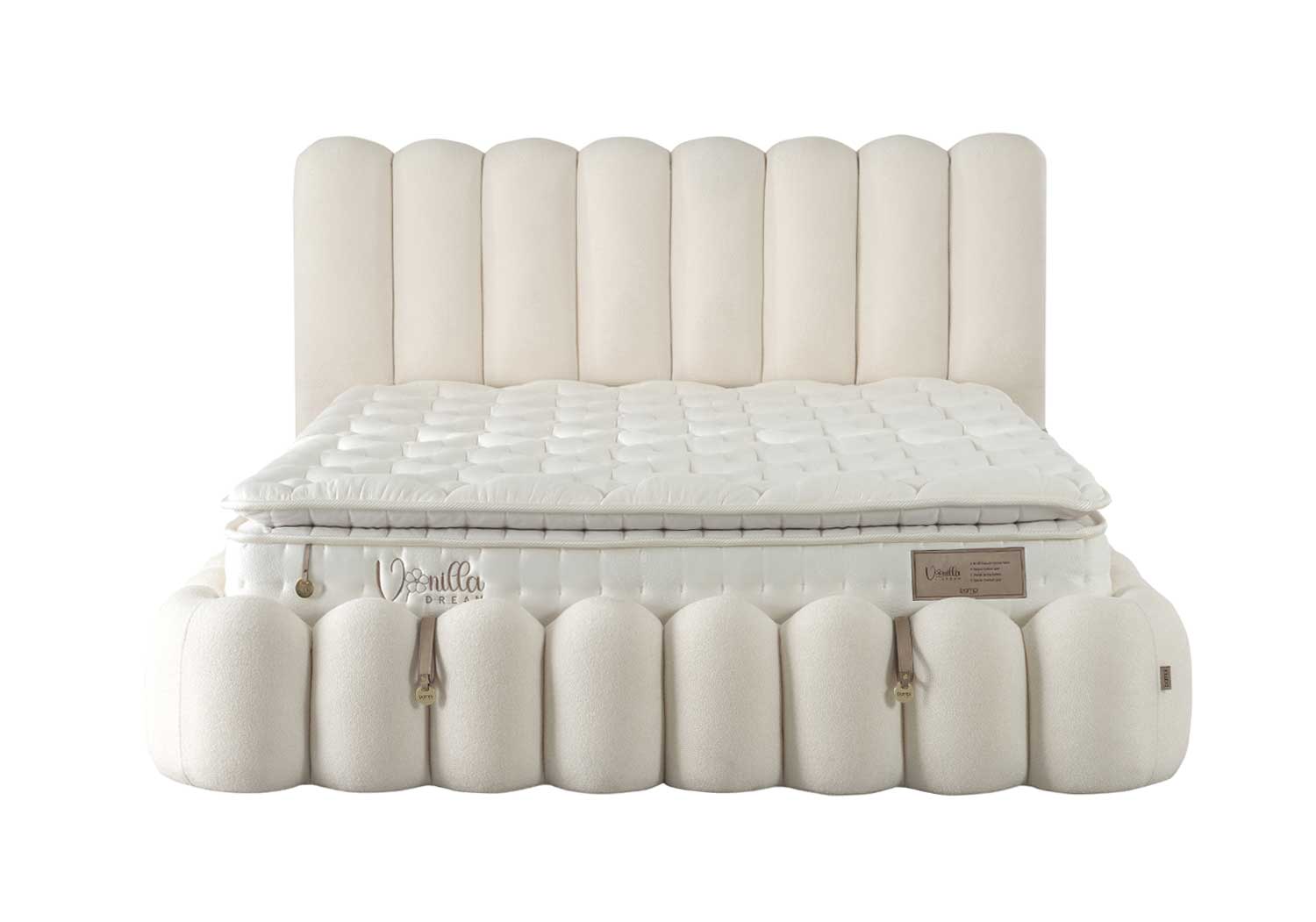 Тапицирана основа за легло «Vanilla Dream Loop» с място за съхранение, повдигащ механизъм, система за безшумно затваряне