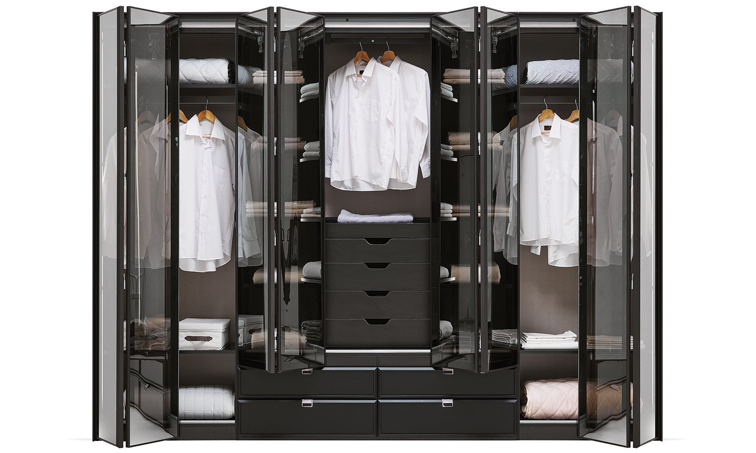 Осемкрилен гардероб «Krista» стъклени врати, ширина 293см