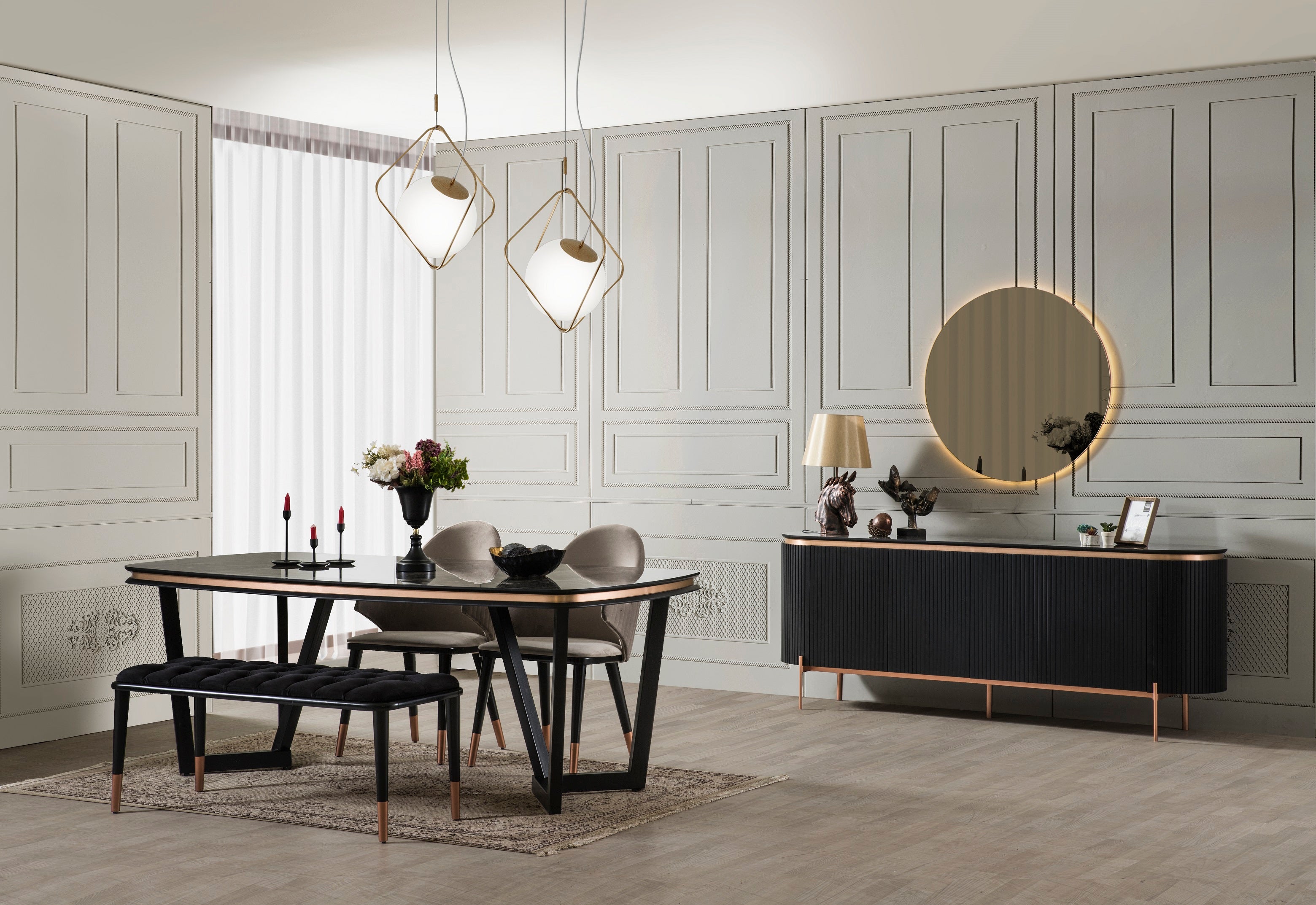 Трапезна разтегателна маса «Tesla Black» с размер 165х78х104см