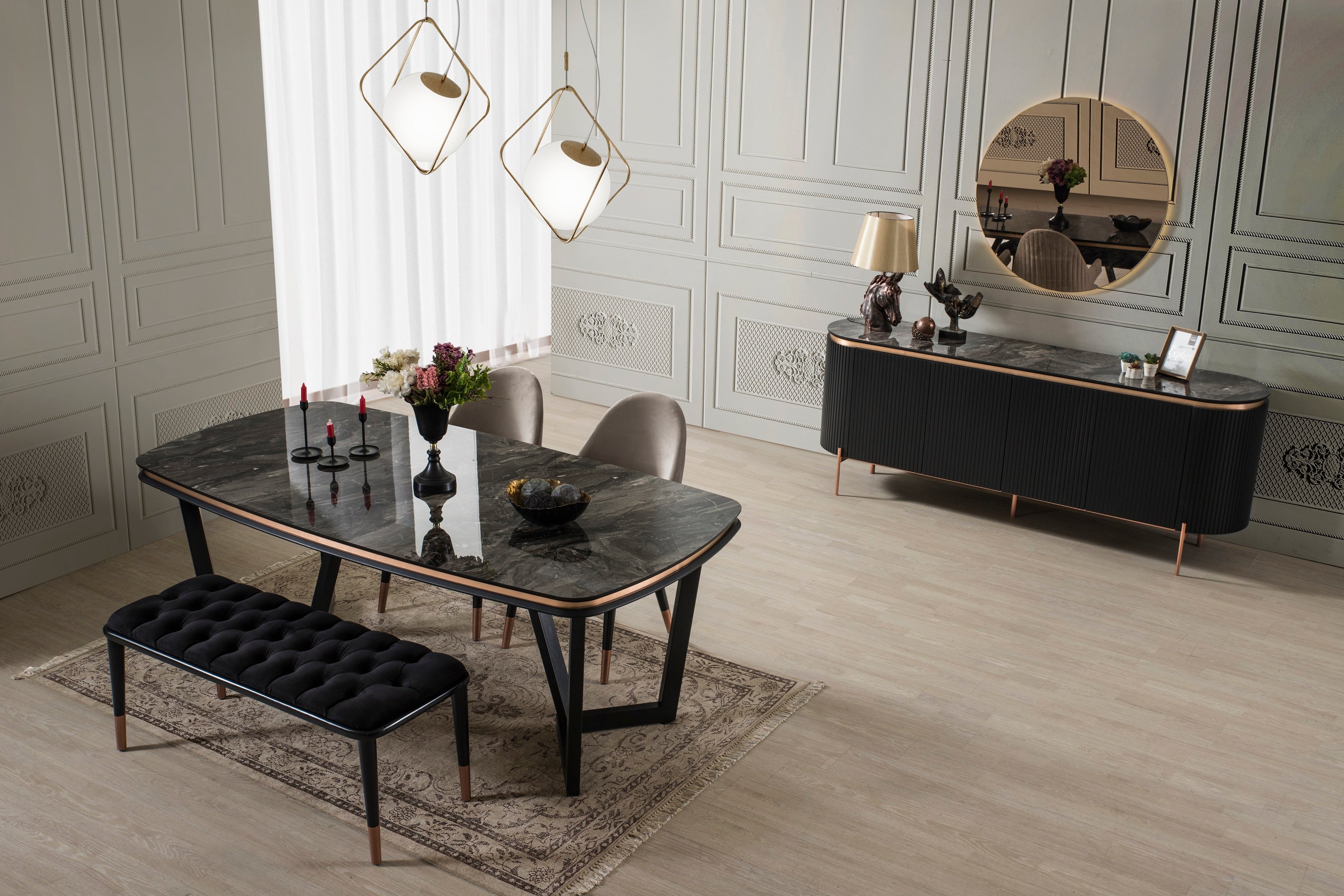 Трапезна разтегателна маса «Tesla Black» с размер 165х78х104см