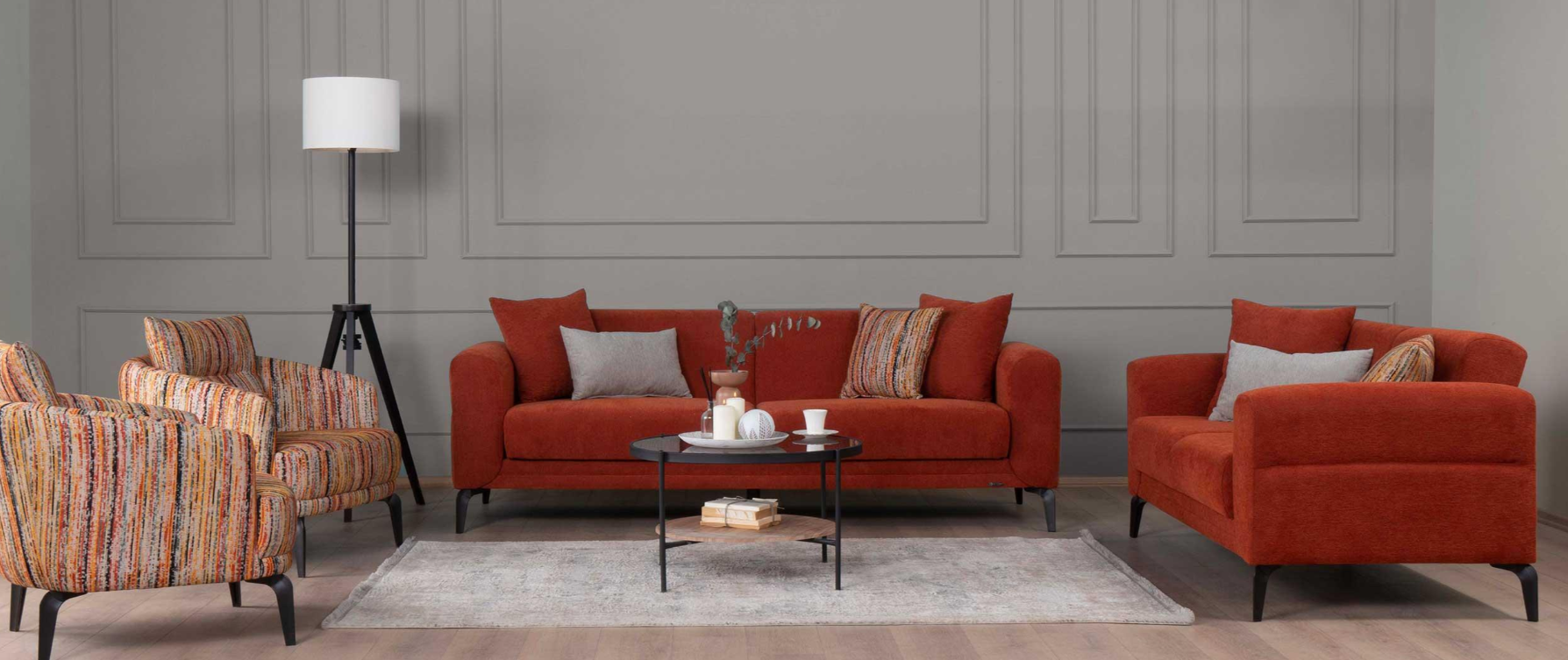 Триместен разтегателен диван «Piedra» + 2 декоративни възглавници, ширина 222см