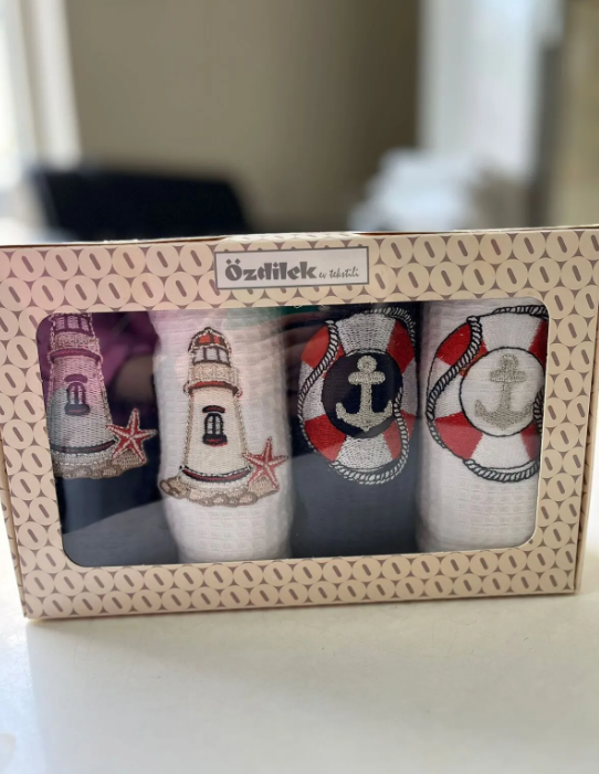 Комплект хавлии «Marin Beyaz-Lacivert» - 4 части, памук, размер 40х60см