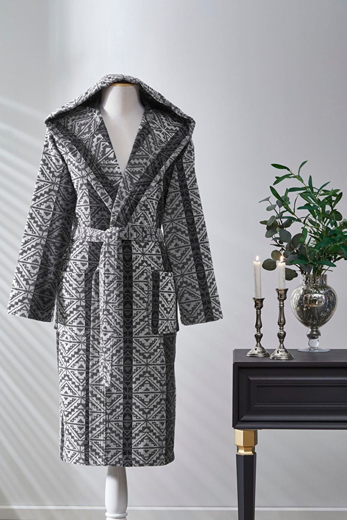 Халат за баня «Hawai Tapetto/Gri» с качулка, размер S/M