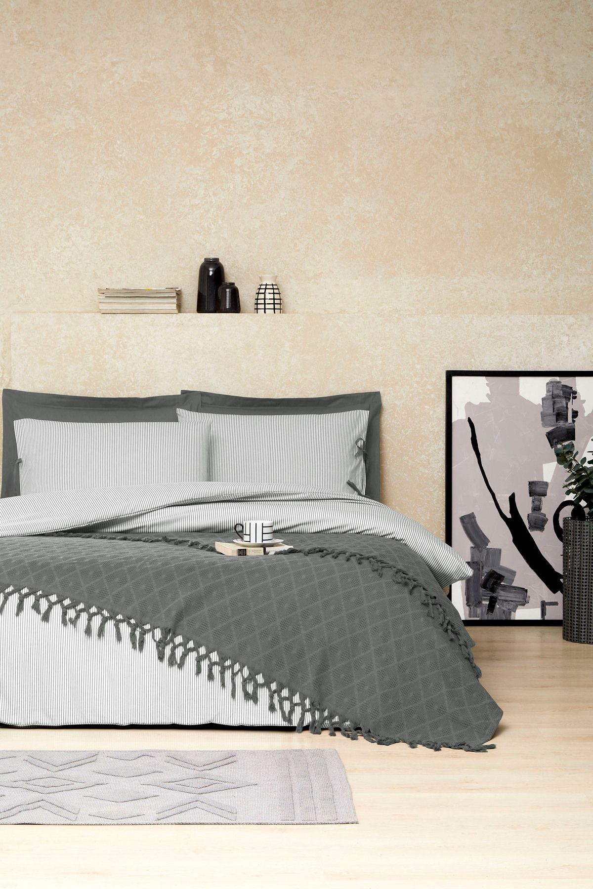 Двоен спален комплект «Natural» с пике, 5 части, ранфорс