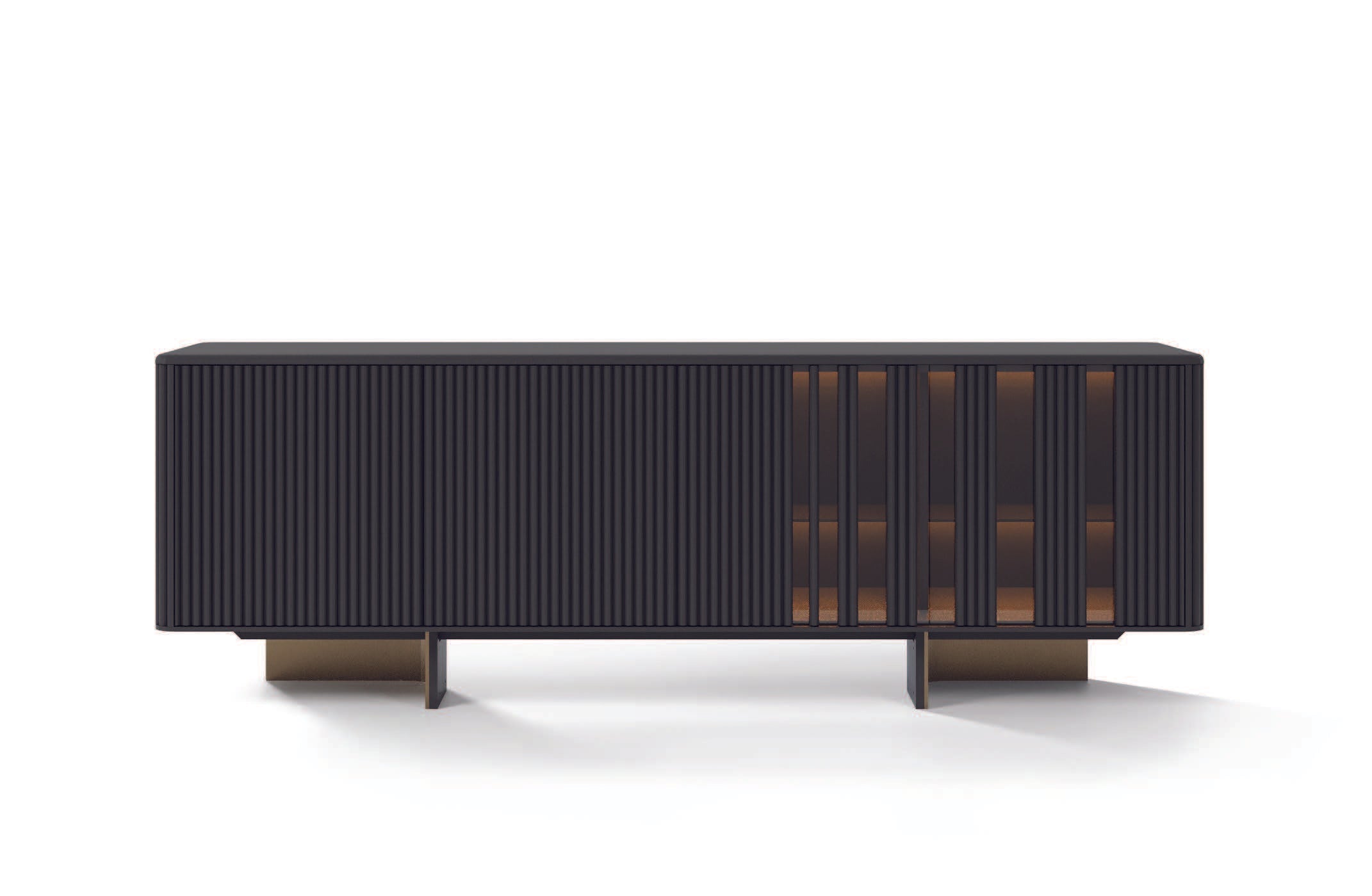 Бюфет «Osaka» + мраморен плот, с оребрени панели, с LED осветление, размер 221х76х50см