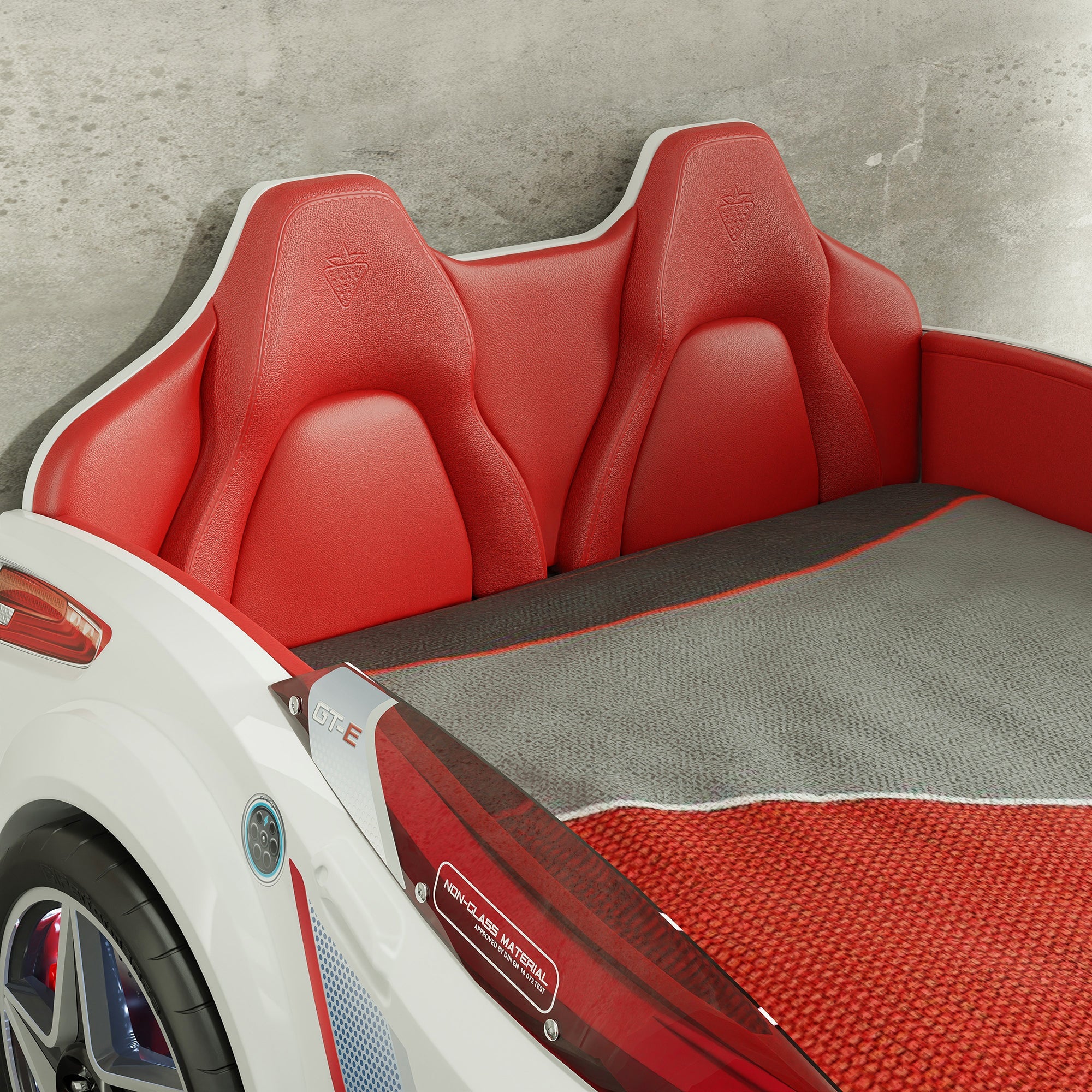 Легло-кола «GTE» + звук и LED осветление, с кожена тапицерия, цвят бял, за матрак 100х190см