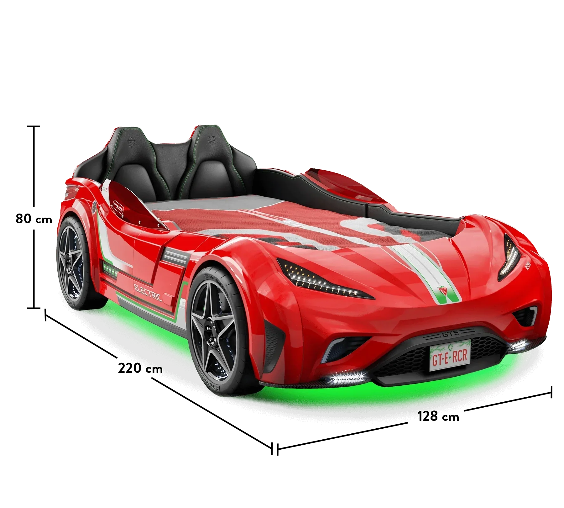 Легло-кола «GTE» + звук и LED осветление, с кожена тапицерия, цвят червен, за матрак 100х190см