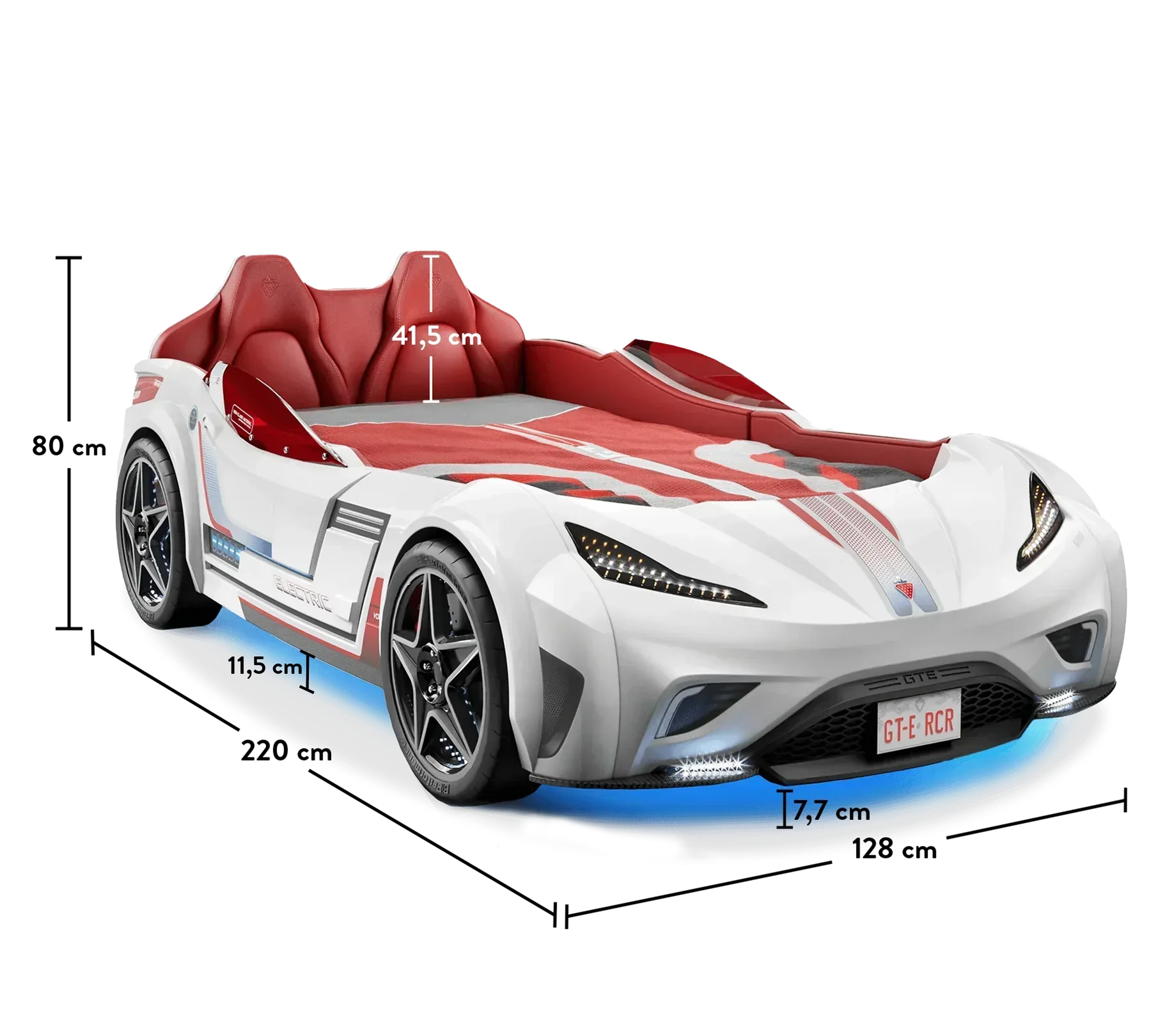 Легло-кола «GTE» + звук и LED осветление, с кожена тапицерия, цвят бял, за матрак 100х190см