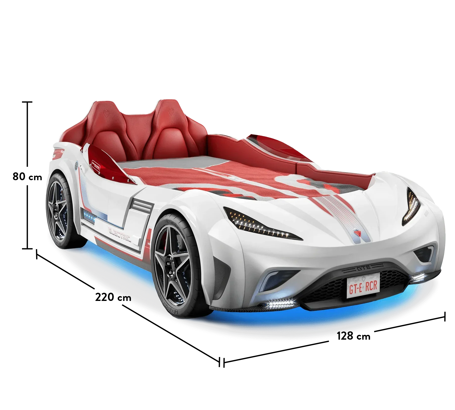 Легло-кола «GTE» + звук и LED осветление, с кожена тапицерия, цвят бял, за матрак 100х190см