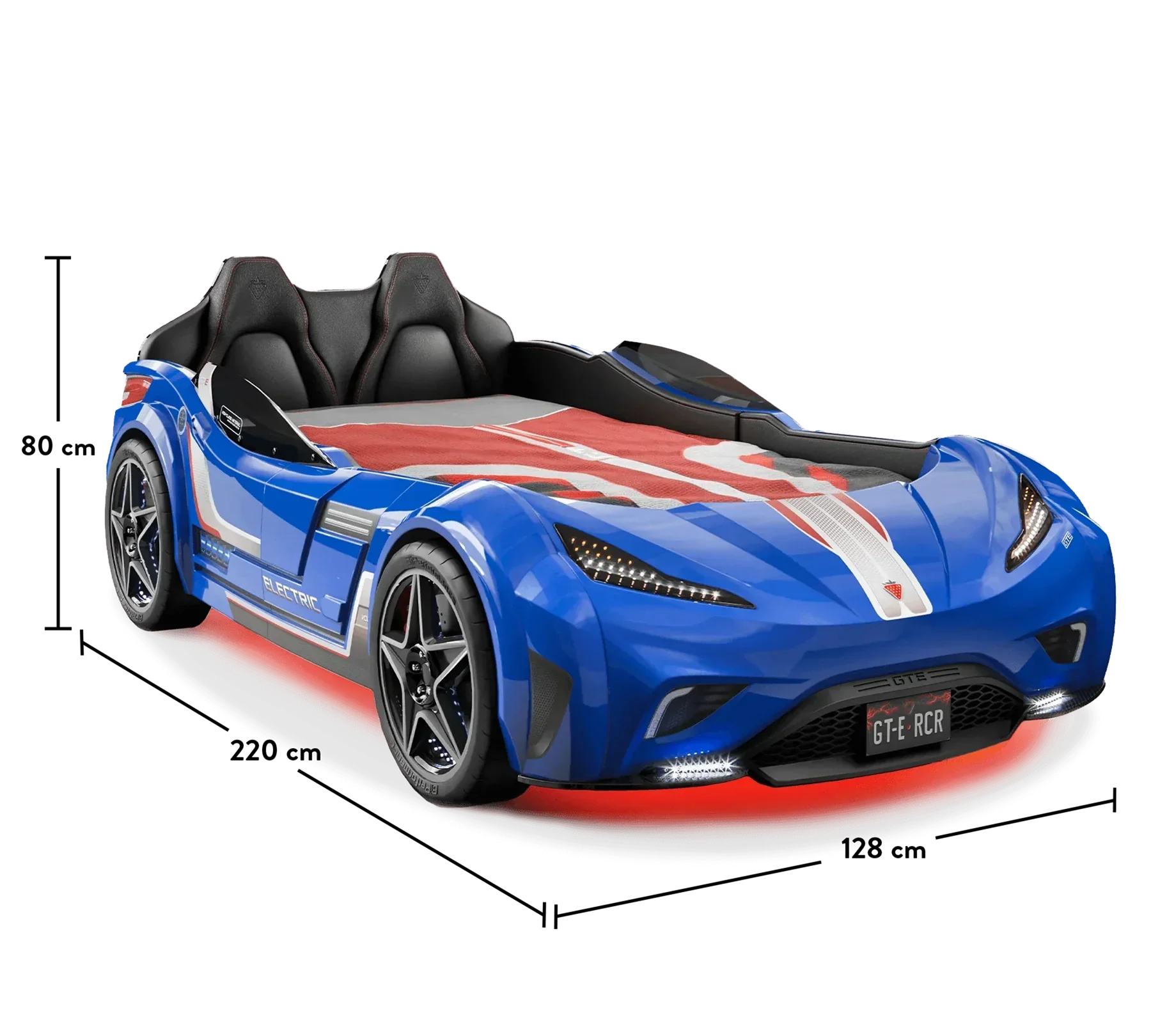 Легло-кола «GTE» + звук и LED осветление, с кожена тапицерия, цвят син, за матрак 100х190см