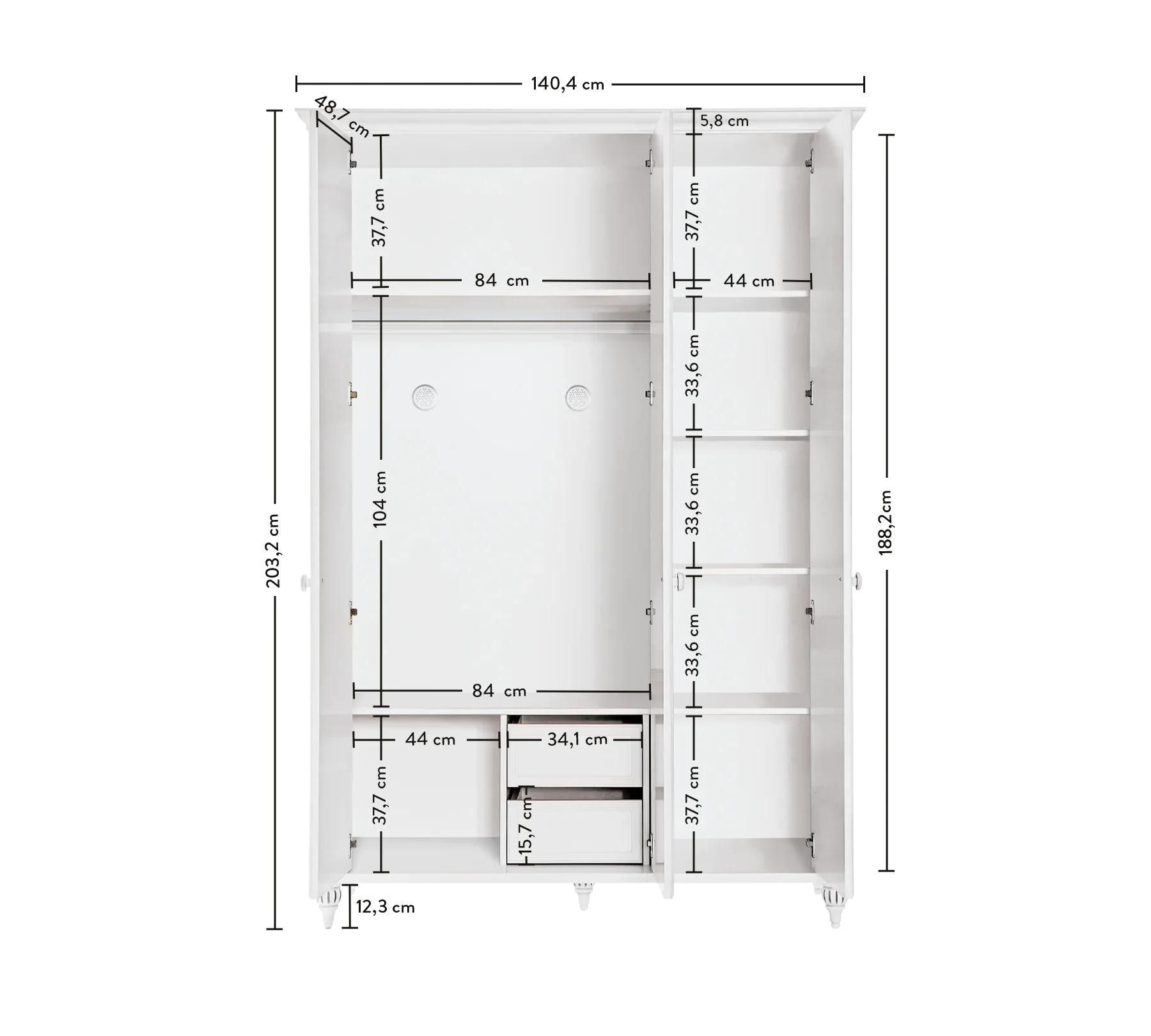 Трикрилен гардероб «Romantic» - ширина 140см