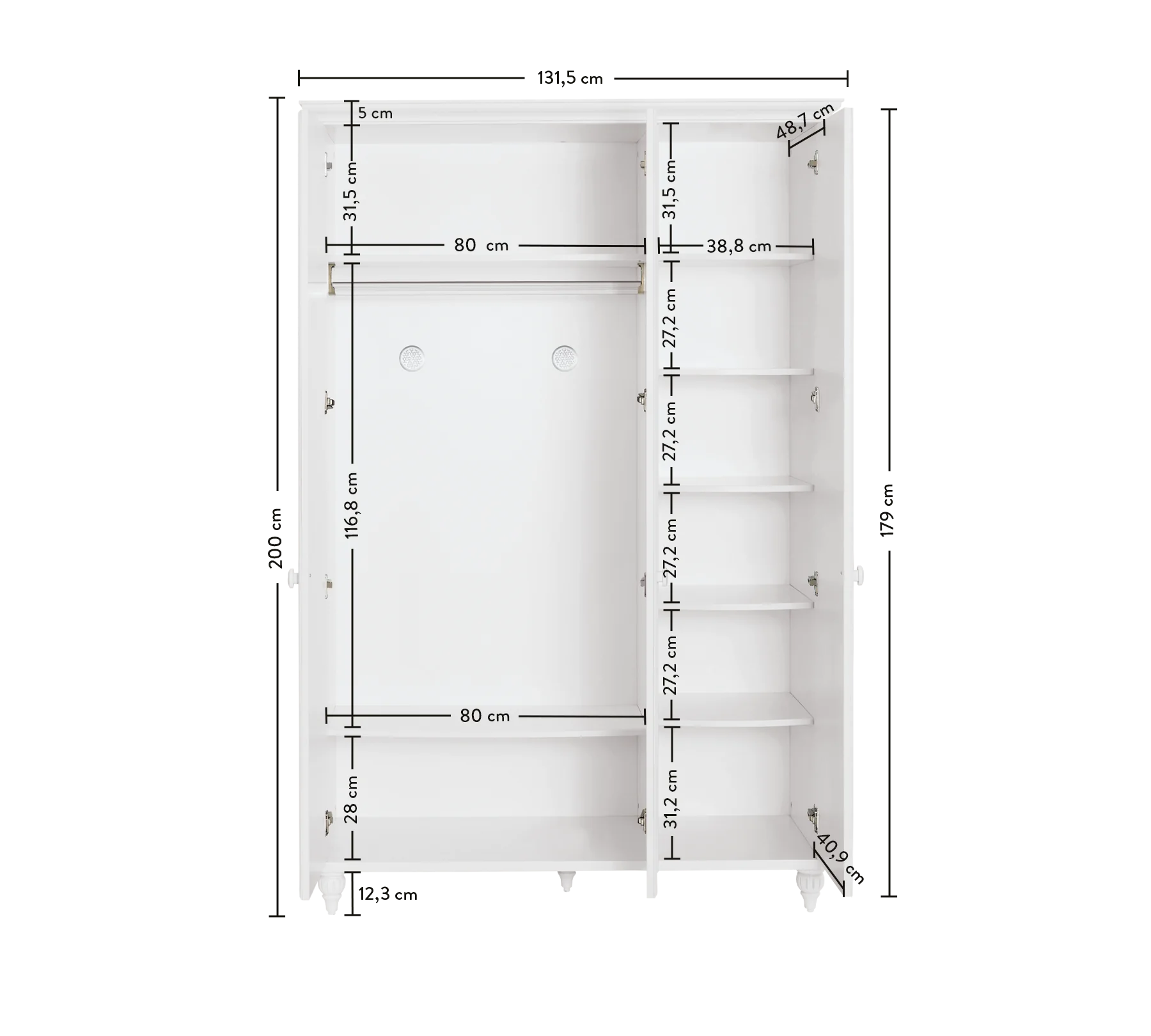 Трикрилен гардероб «Romantica» - ширина 130см