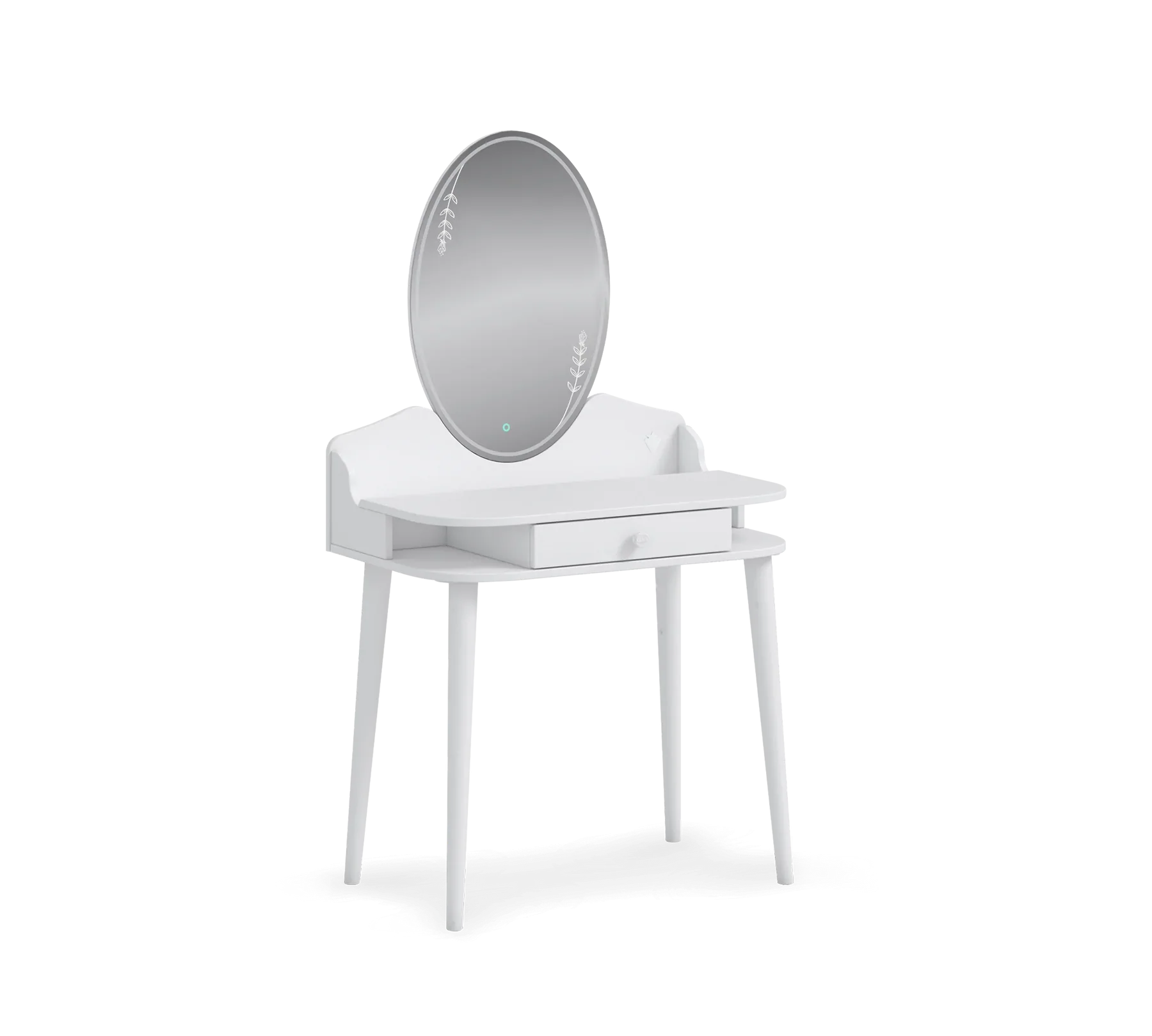 Тоалетка «Бяла» + чекмедже и рафтове, огледало с LED осветление, размер 80х143х50см