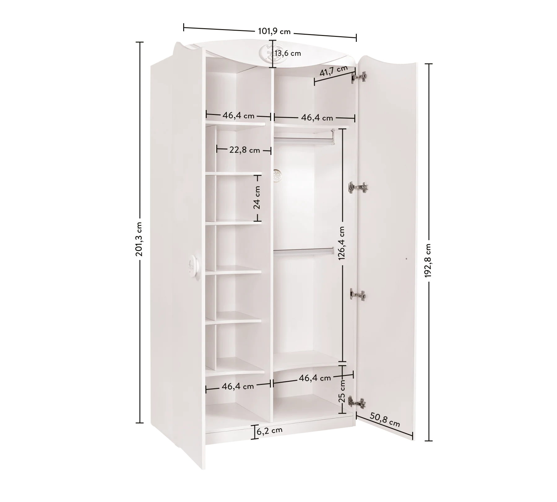 Двукрилен гардероб «Baby Cotton Sl» - рафтове, ширина 101см