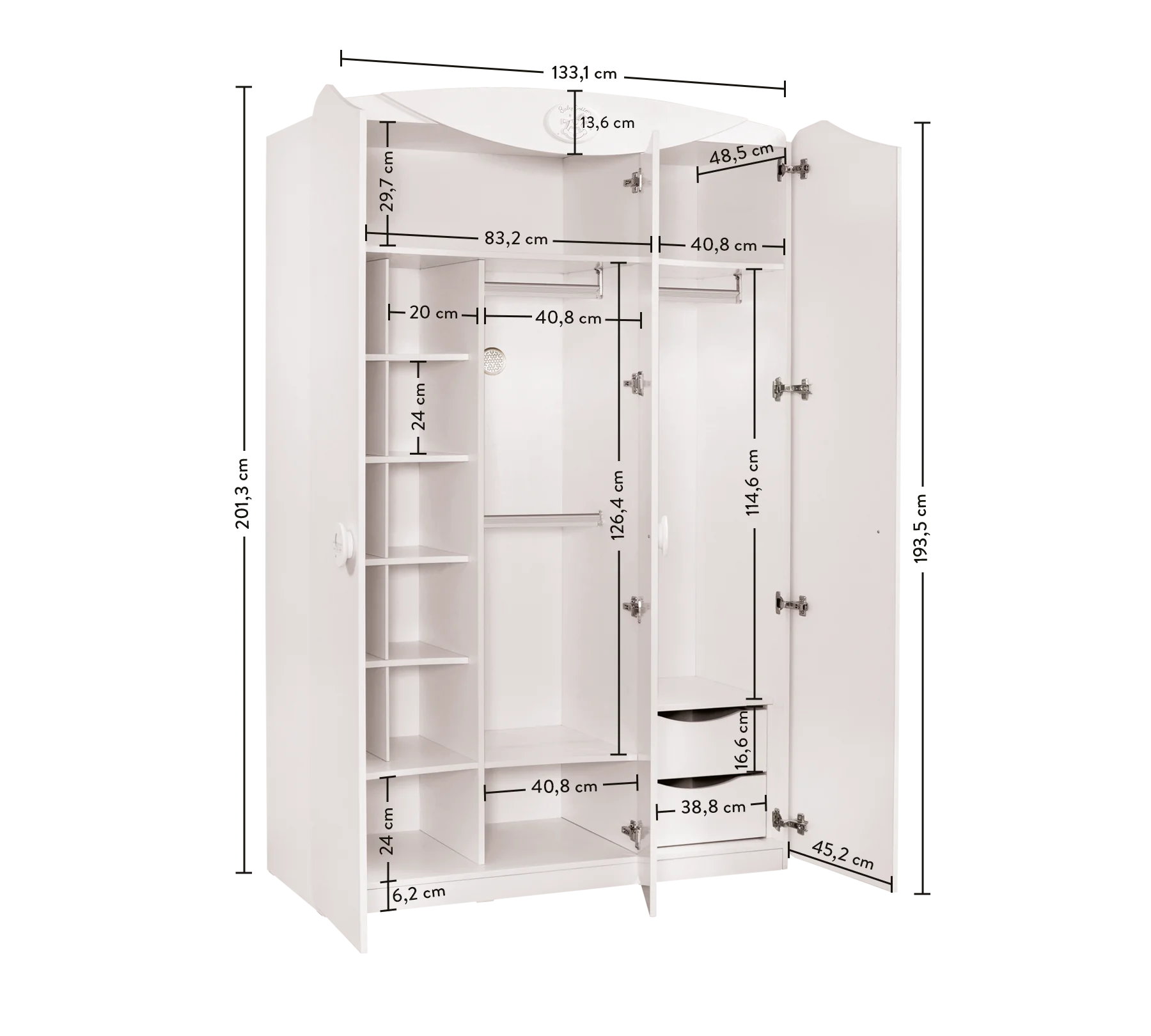 Трикрилен гардероб «Baby Cotton Sl» - ширина 133см