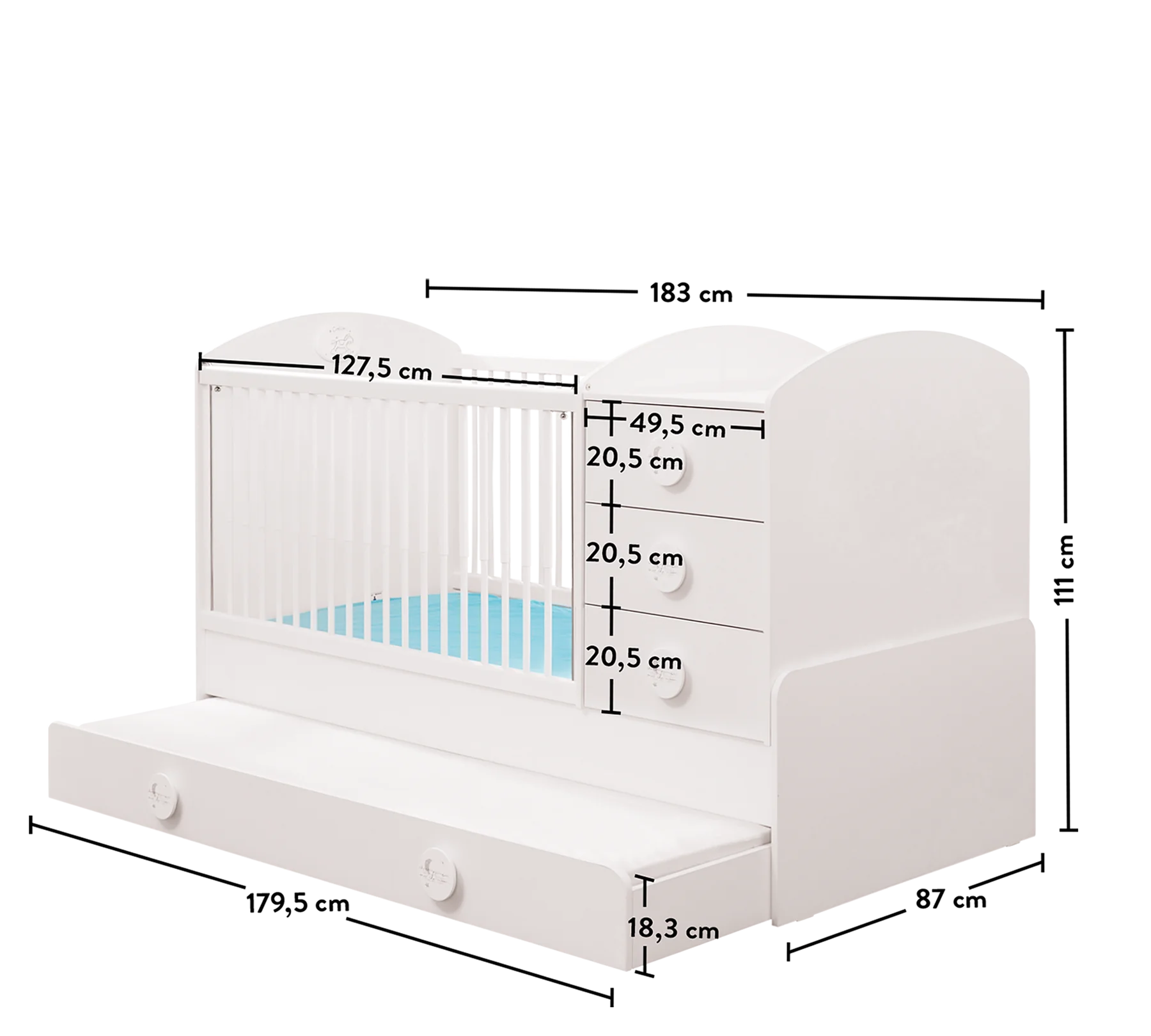 Трансформираща се бебешка кошара «Baby Cotton Sl» за матраци 80x130см и 80x180cm