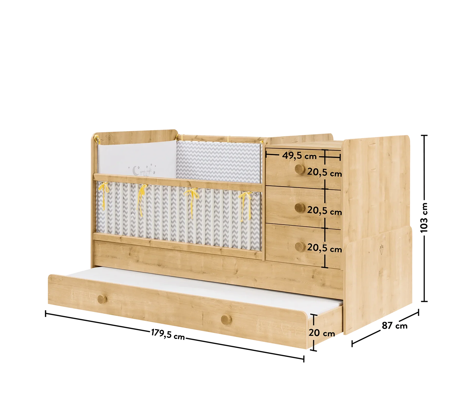 Трансформираща се бебешка кошара - легло «Mocha» за матраци 80x130см и 80x180cm