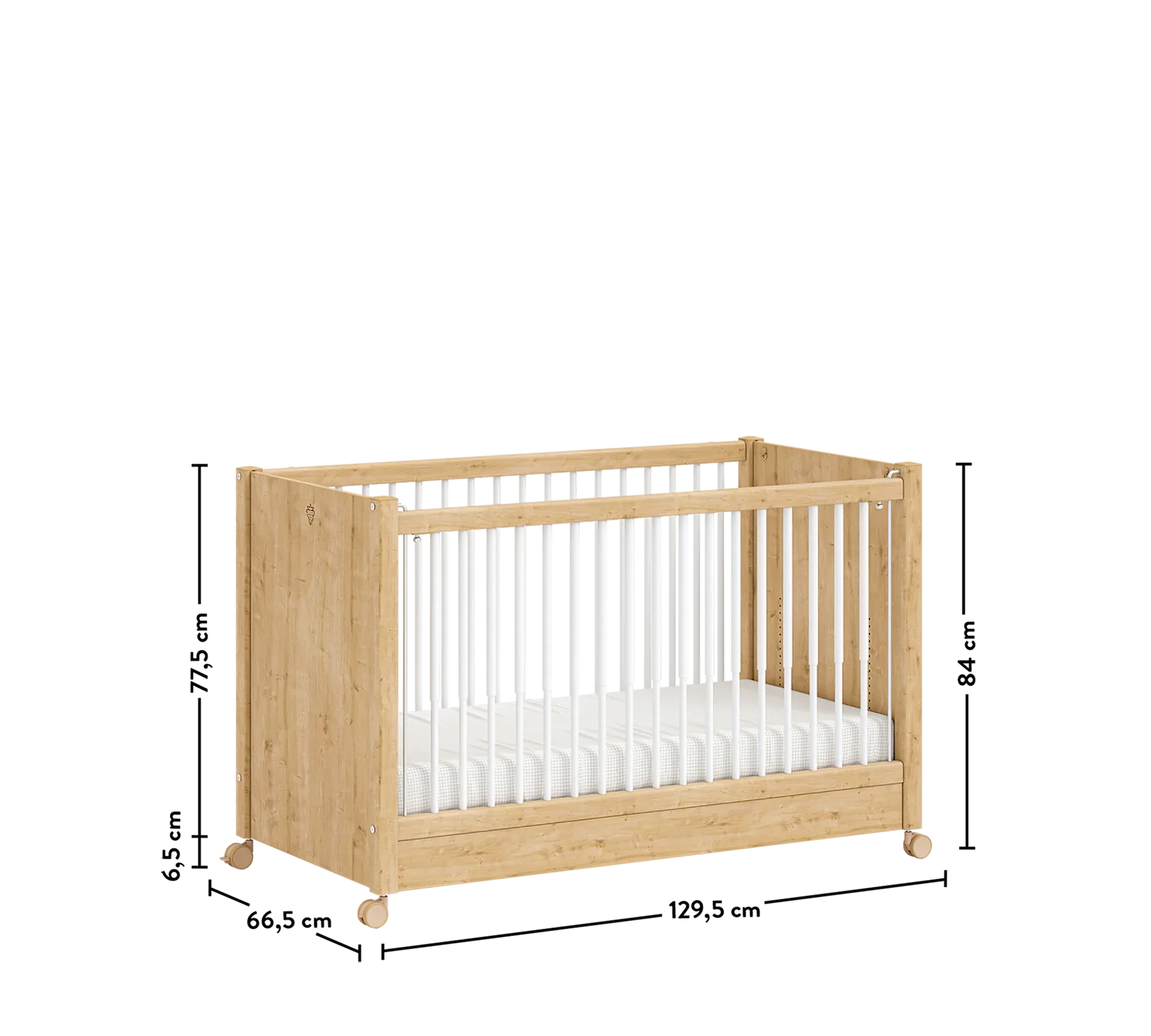 Бебешка кошара «Mocha» с въртящи колелца и подвижна преграда, за матрак 60х120см