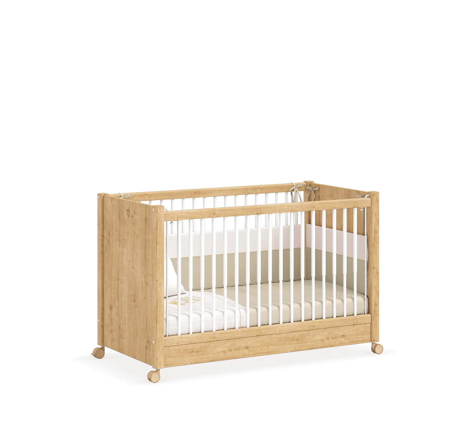 Бебешка кошара «Mocha» с въртящи колелца и подвижна преграда, за матрак 60х120см