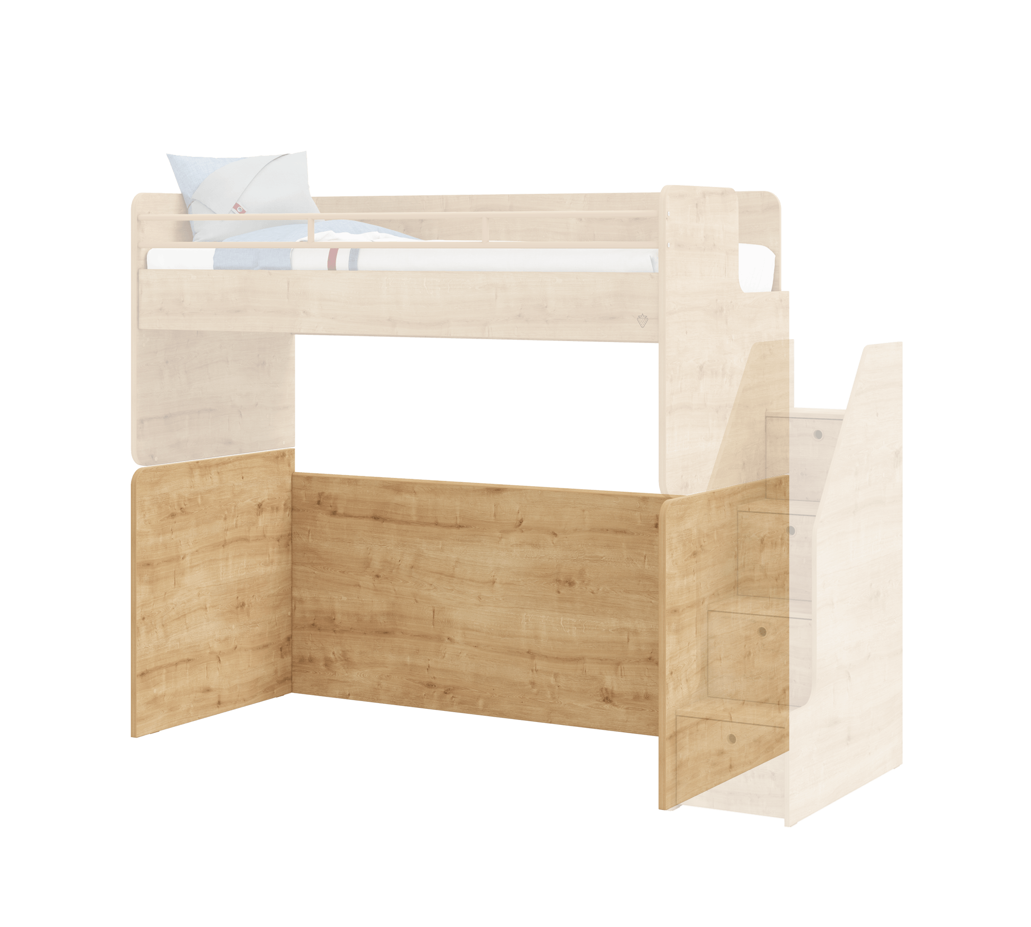 Модулно двуетажно легло «Studio» - Сет 4, с две легла, гардероб и стълби