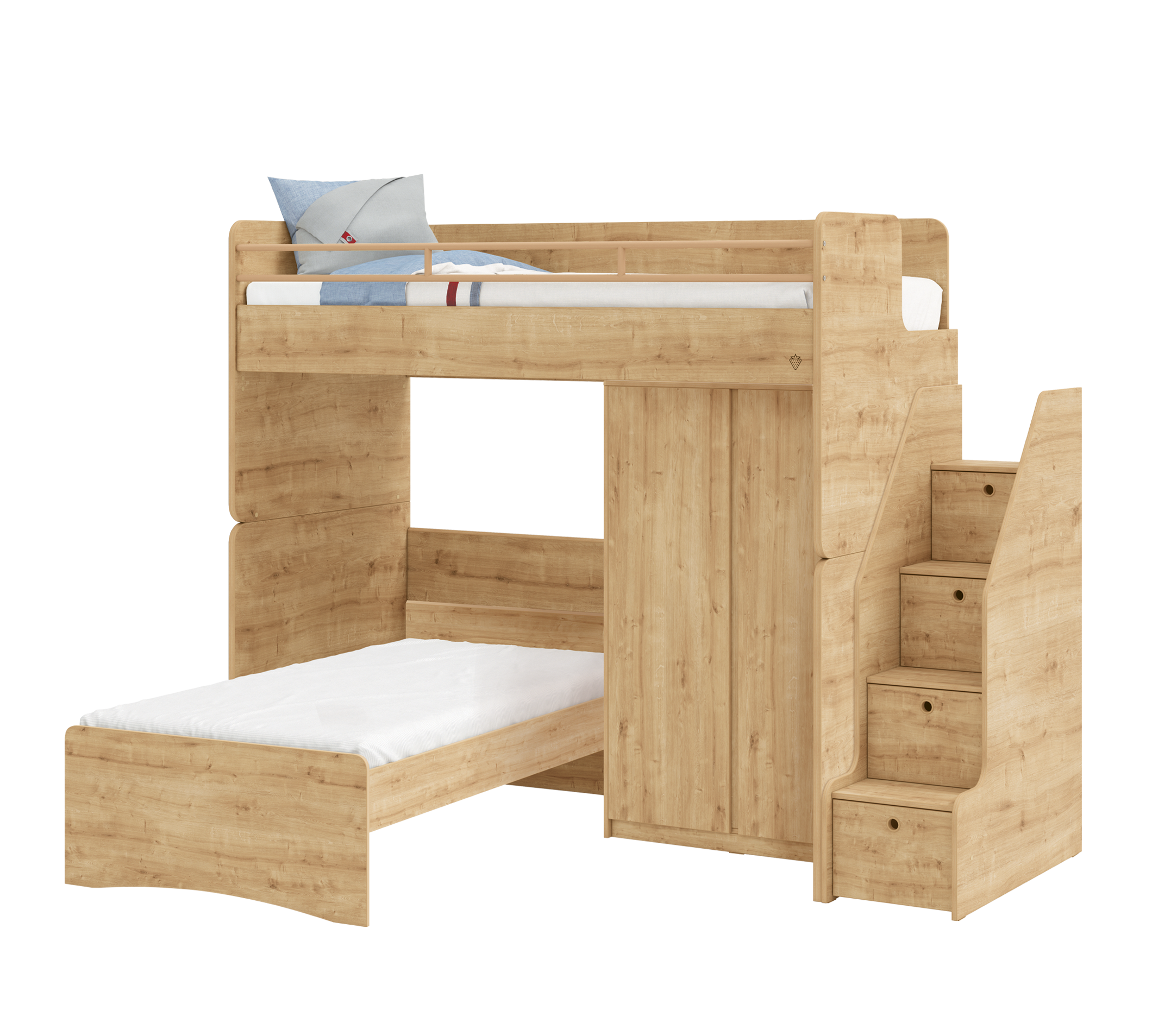 Модулно двуетажно легло «Studio» - Сет 3, с две легла, гардероб и стълби с чекмеджета