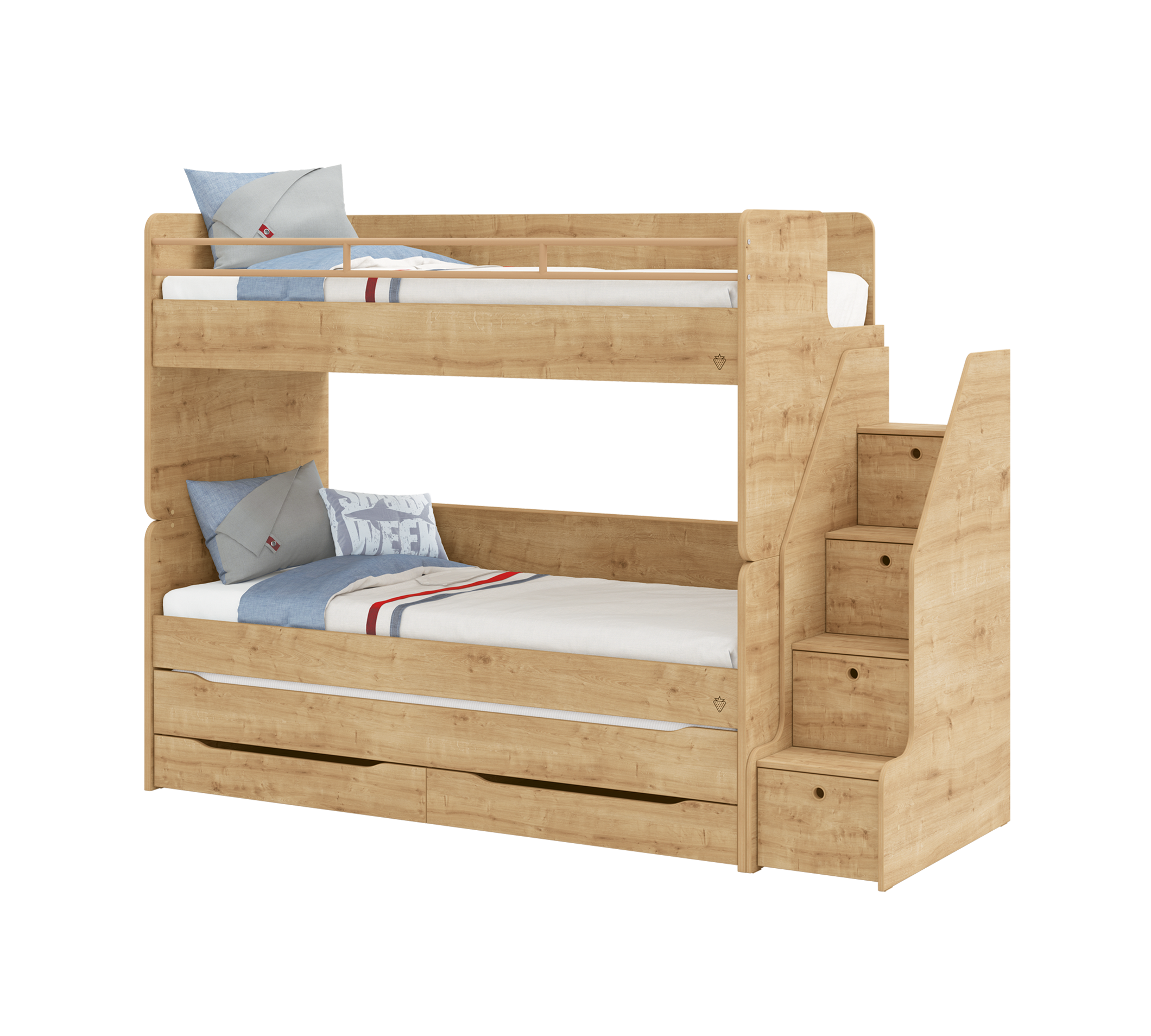 Модулно двуетажно легло «Studio» - Сет 1, с три легла и стълби с чекмеджета