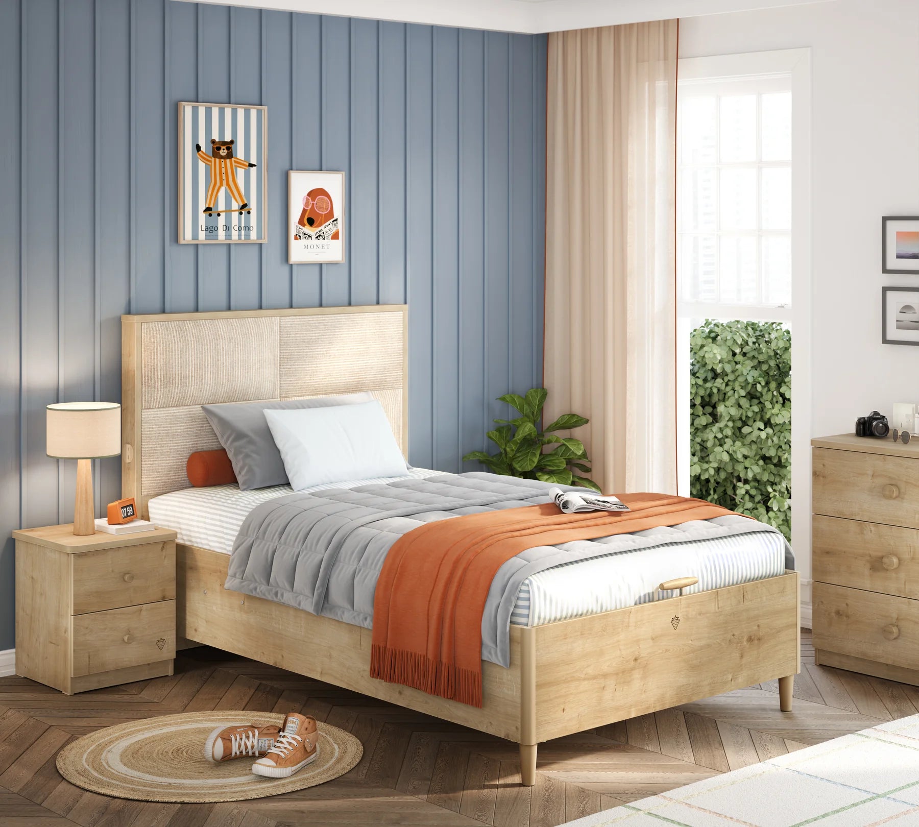 Легло «Mocha» с тапицирана табла, с място за съхранение