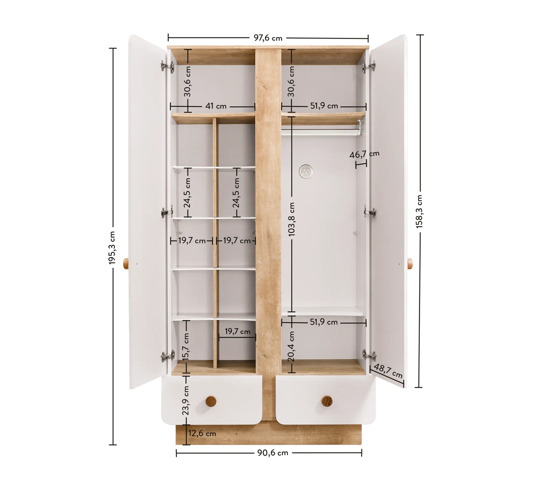 Двукрилен гардероб «Natura Baby» - рафтове, ширина 103см