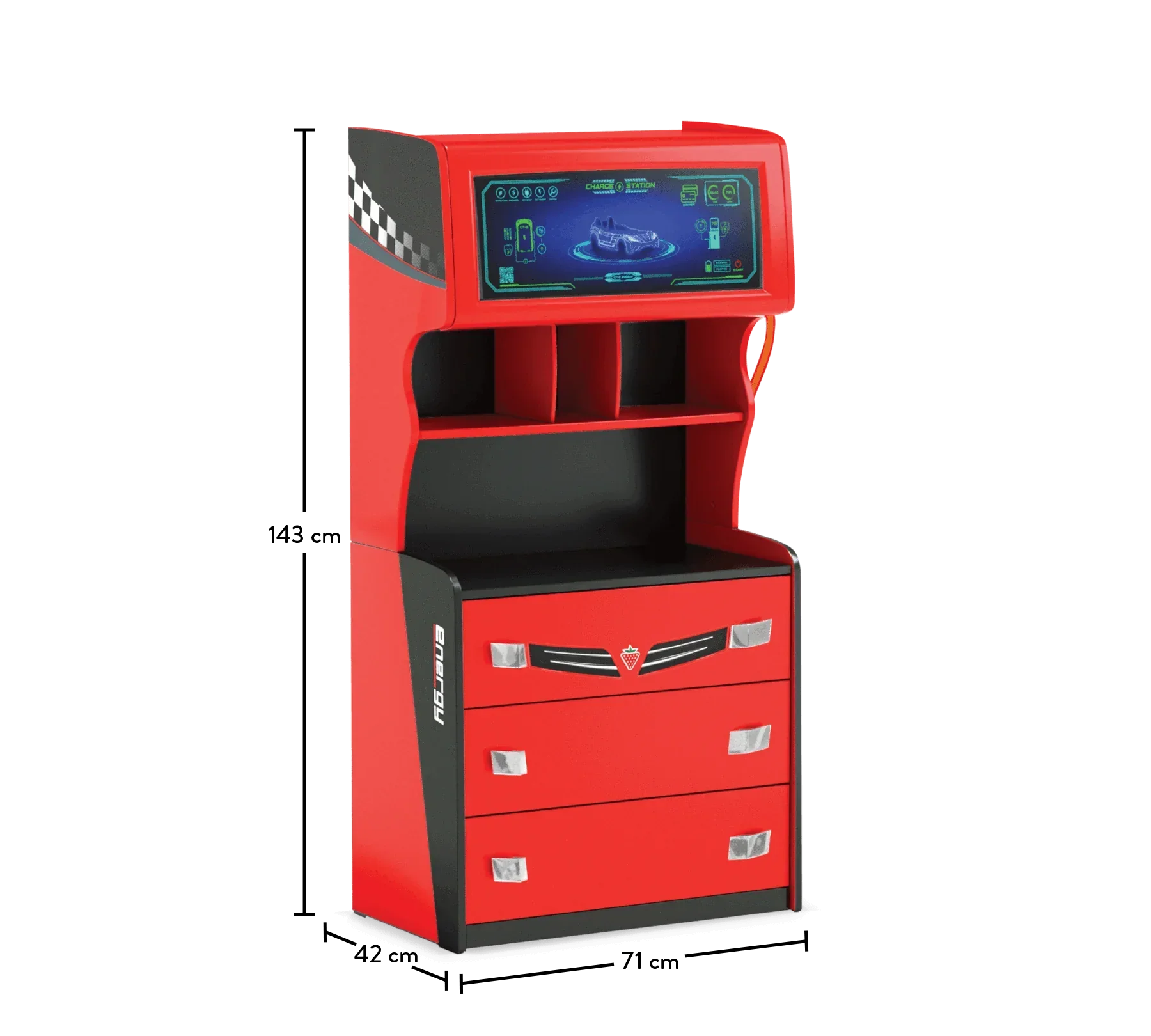 Скрин с бензиноколонка «Champion Racer Energy» с три чекмеджета и рафтове, размер 70х143х42см