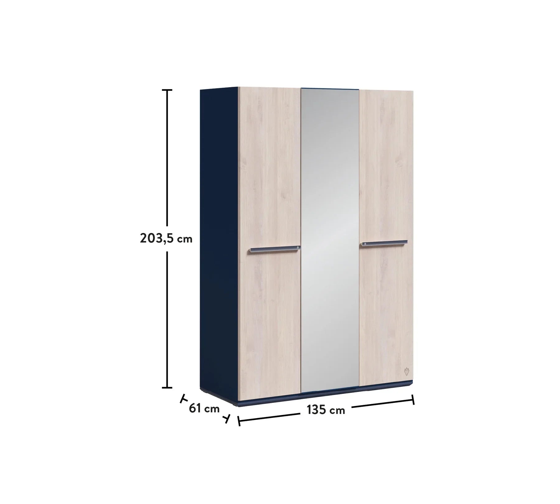 Трикрилен гардероб «Trio» с огледална врата, ширина 135см