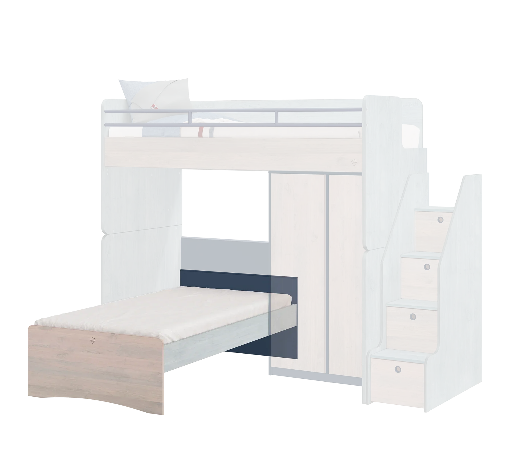 Модулно двуетажно легло «Studio Trio» - Сет 7, с две легла, бюро и стълби с чекмеджета