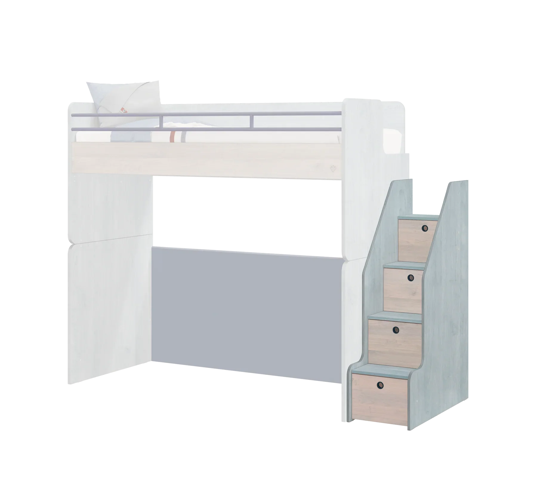 Модулно двуетажно легло «Studio Trio» - Сет 5, с горно легло, бюро и стълби с чекмеджета