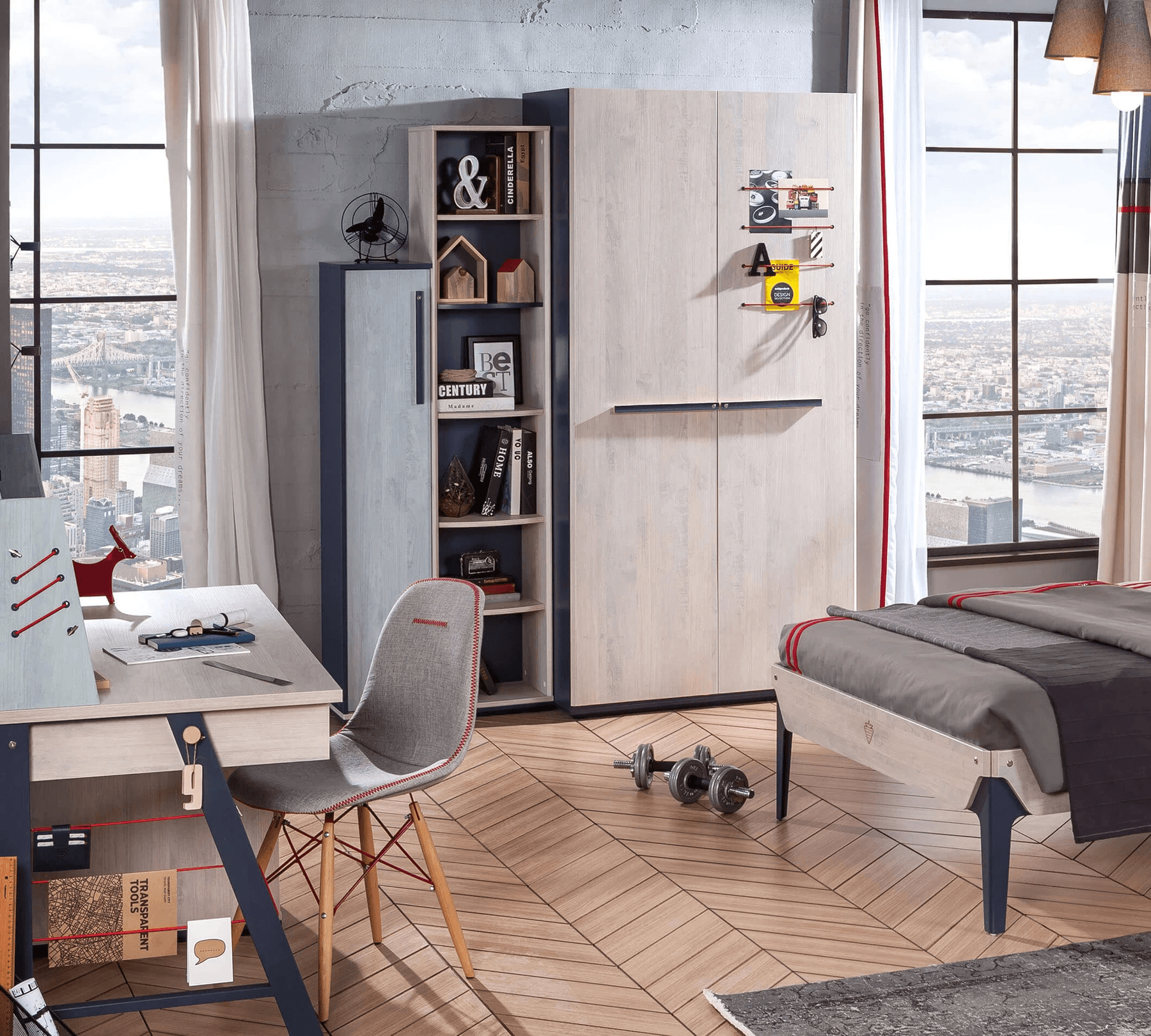 Библиотека «Trio» + шкаф, размер 69x192x32см