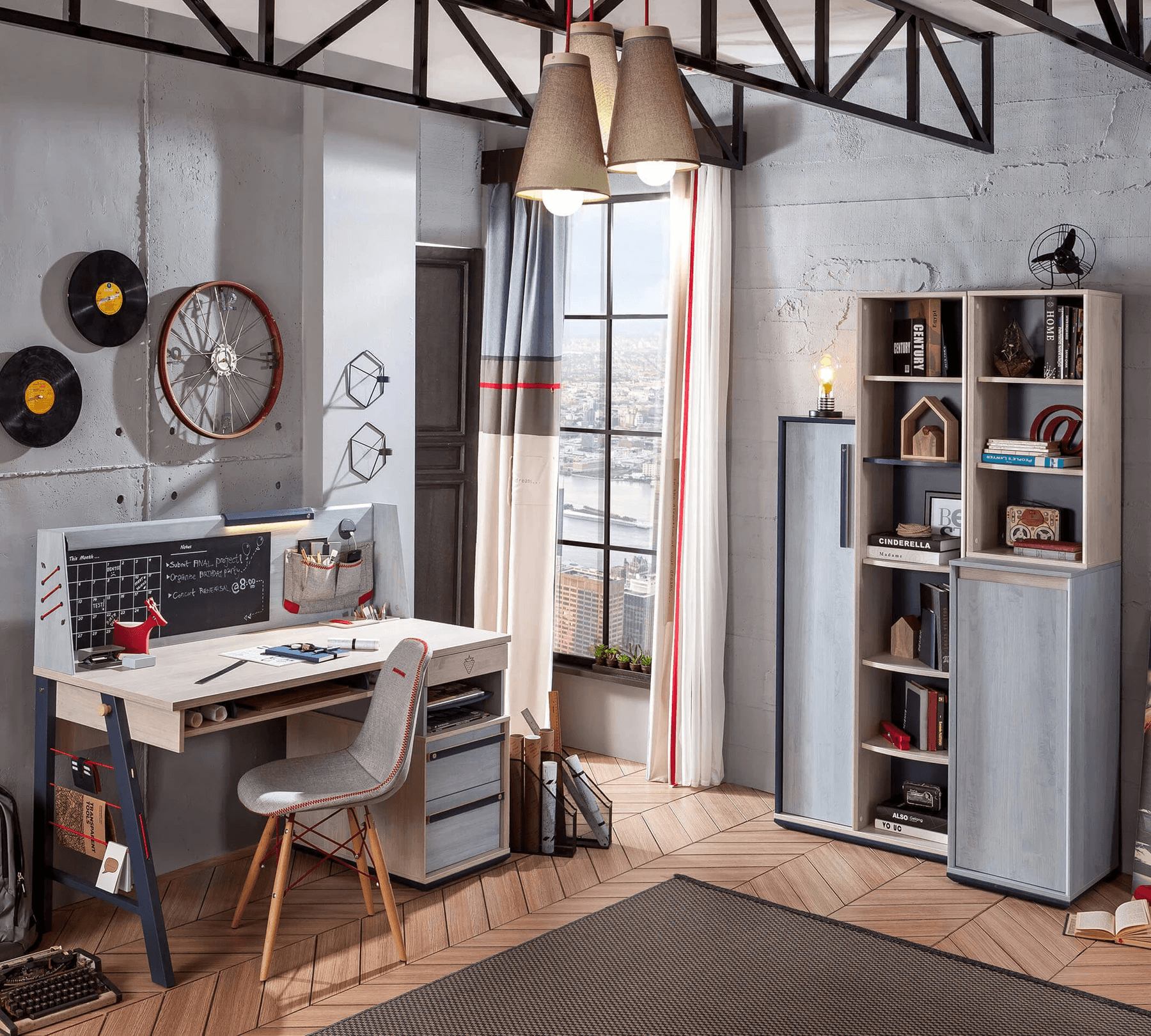 Библиотека «Trio» + шкаф, размер 69x192x32см