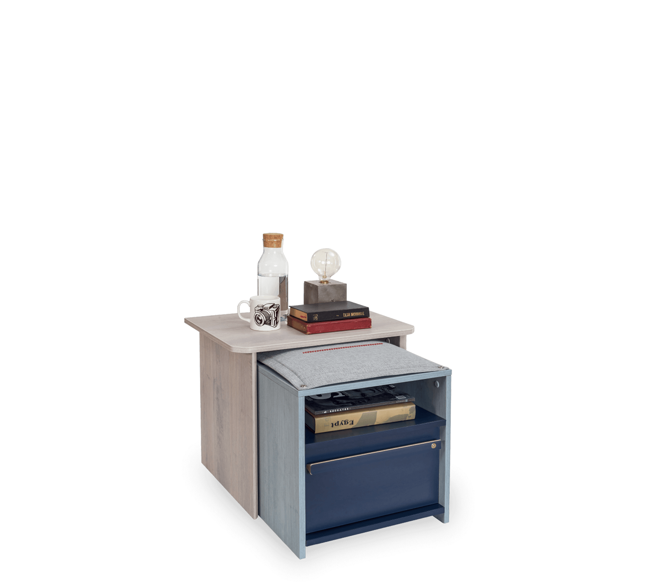 Нощно шкафче «Trio» + издърпваща се табуретка с чекмедже, размер 55х48х41см