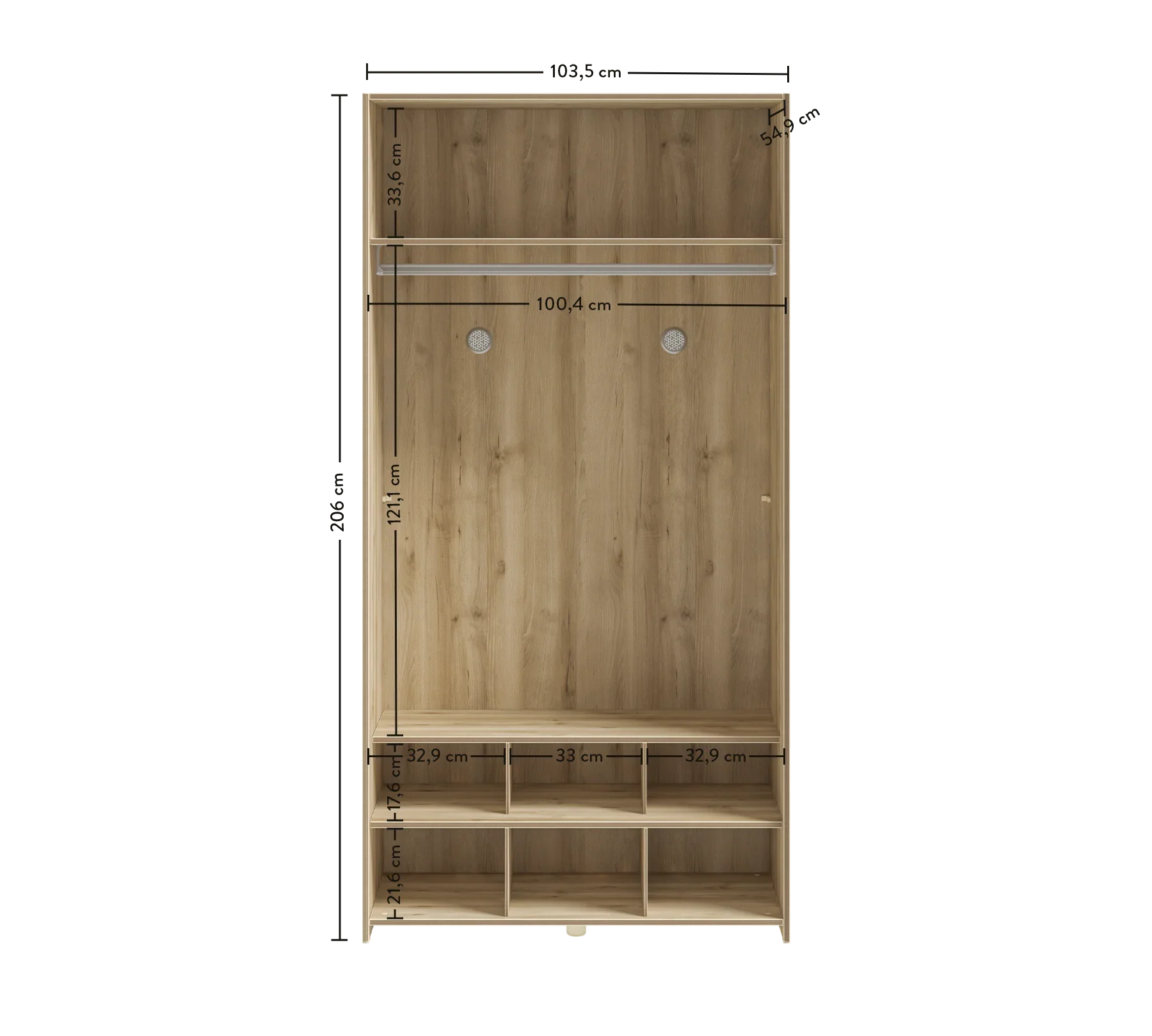 Двукрилен гардероб «Modera» - рафтове, ширина 103см