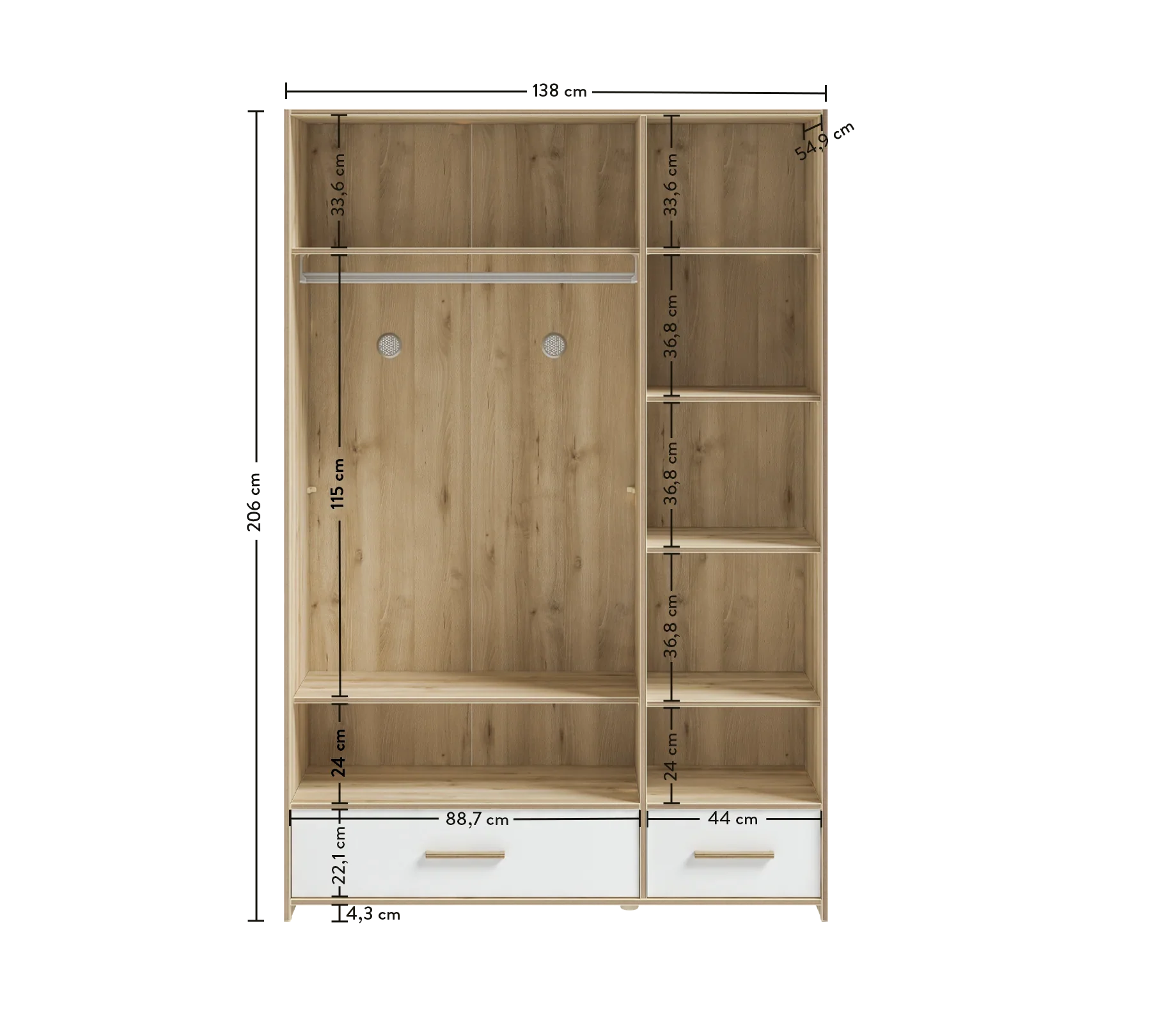 Трикрилен гардероб «Modera» - ширина 138см