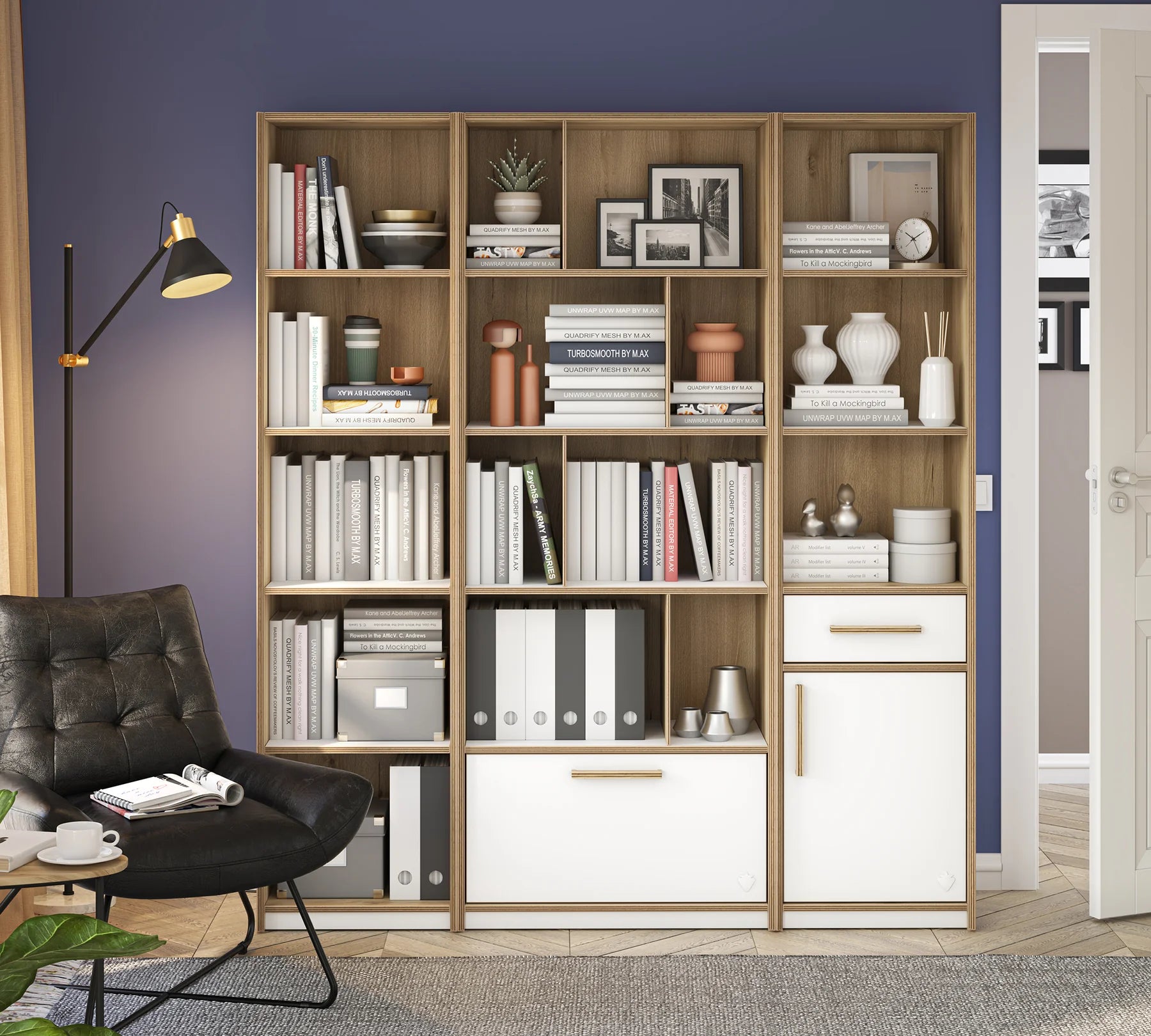 Библиотека «Modera» с рафтове, размер 44x181x38см