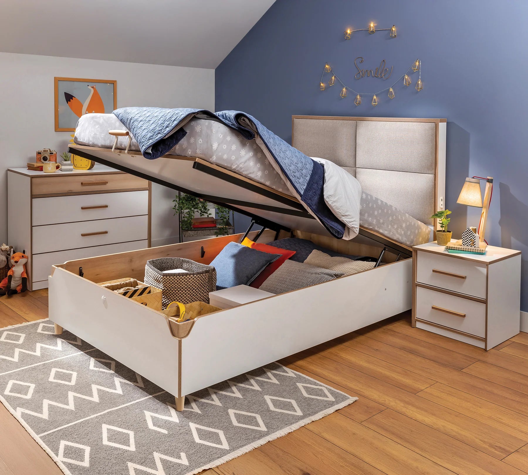 Легло «Modera New» + табла - с място за съхранение, повдигащ механизъм