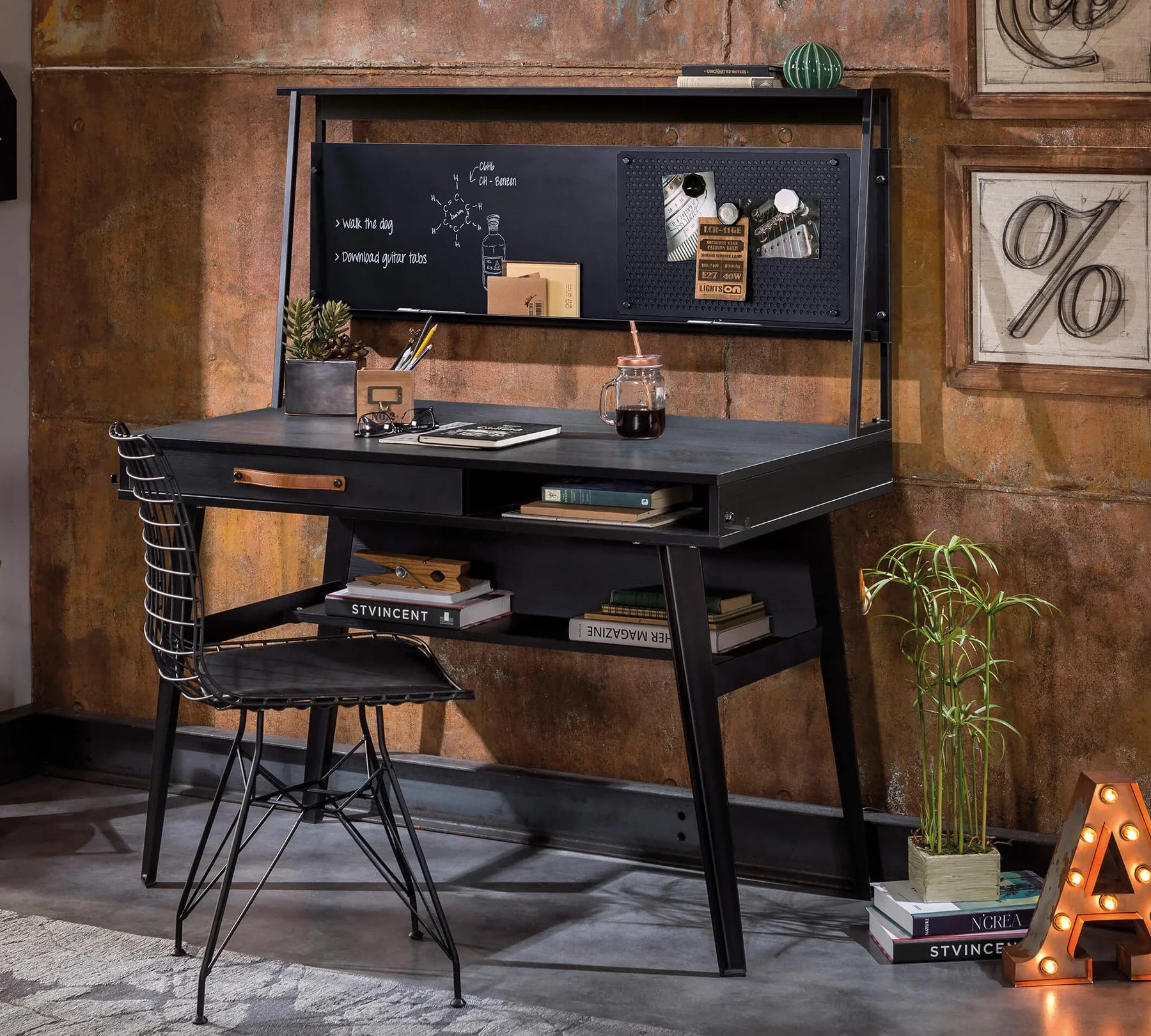 Надстройка за бюро «Dark Metal Line» + органайзери, размер 120х57х16см