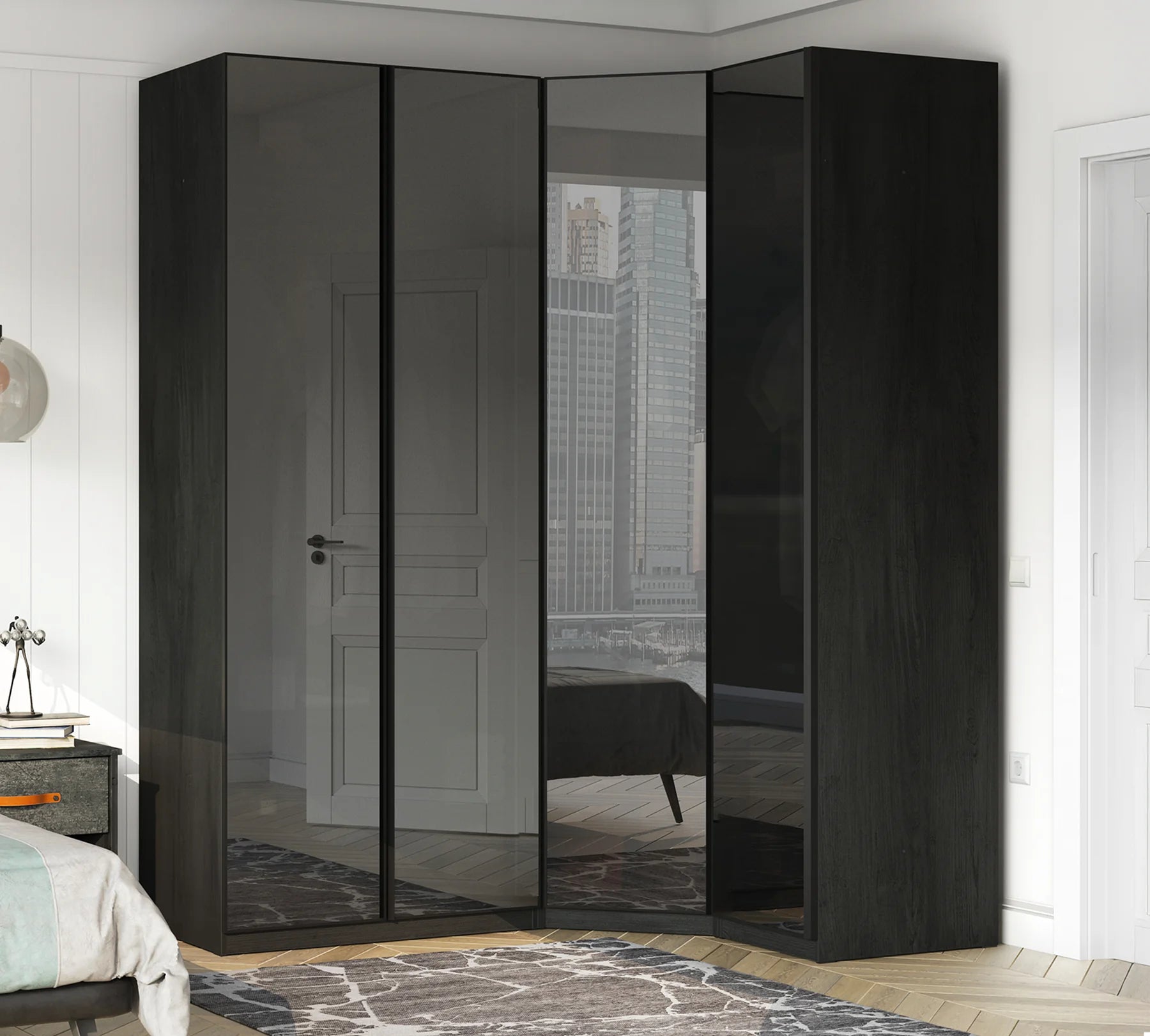 Модулен гардероб «Black» - 4 модула, стъклени врати, със защита против преобръщане и вентилация