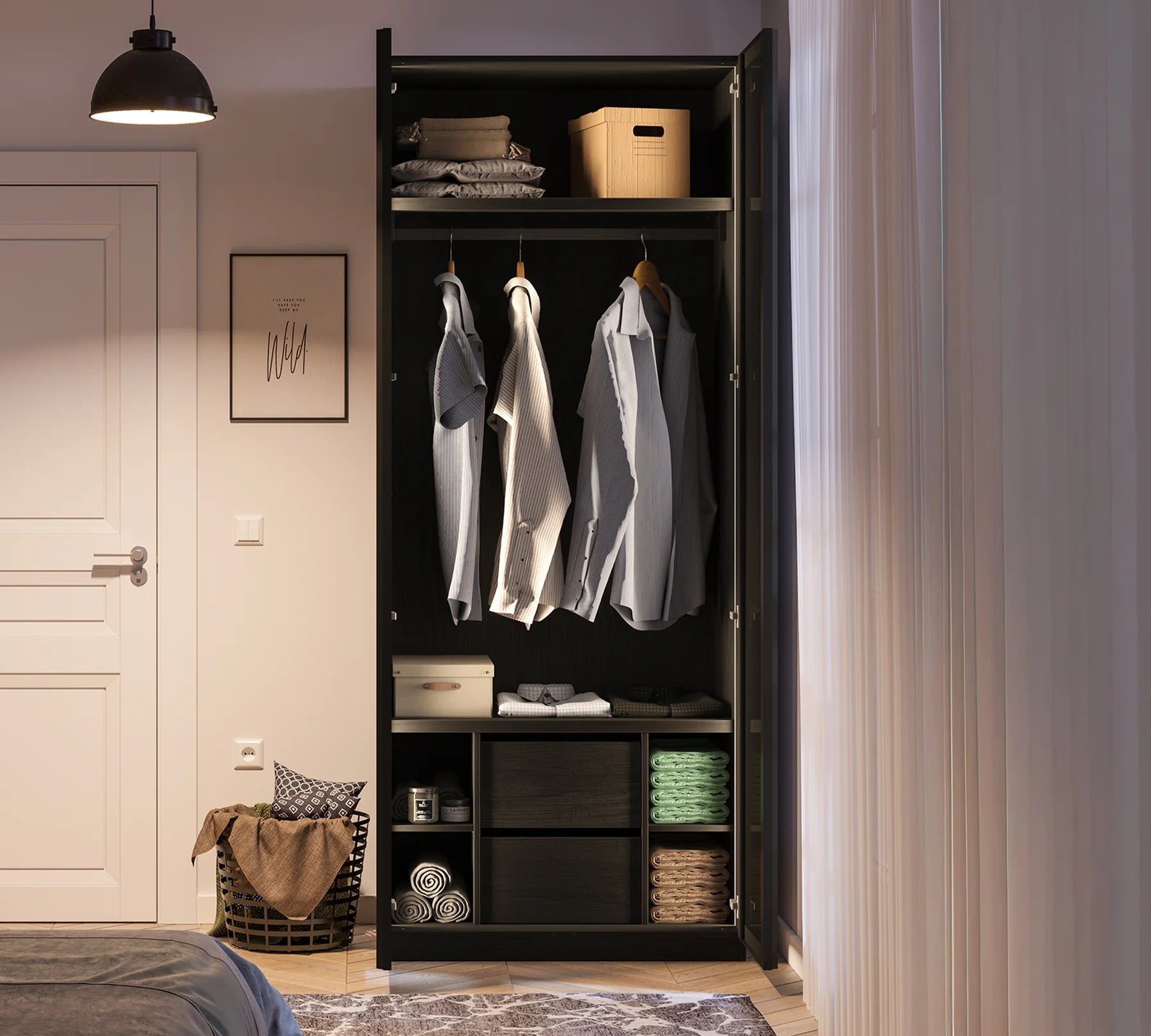 Модулен гардероб «Black» - 4 модула, стъклени врати, със защита против преобръщане и вентилация