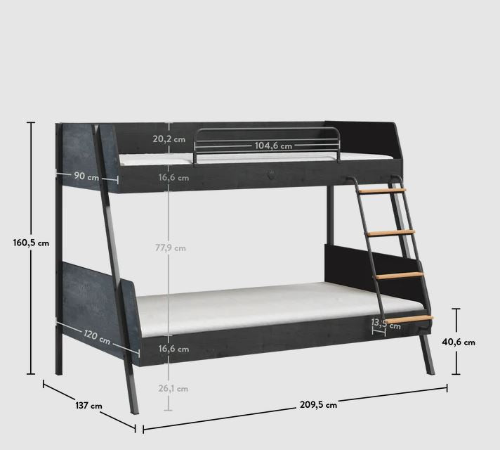 Двуетажно легло «Dark Metal» за матраци 90x200 и 120x200 см