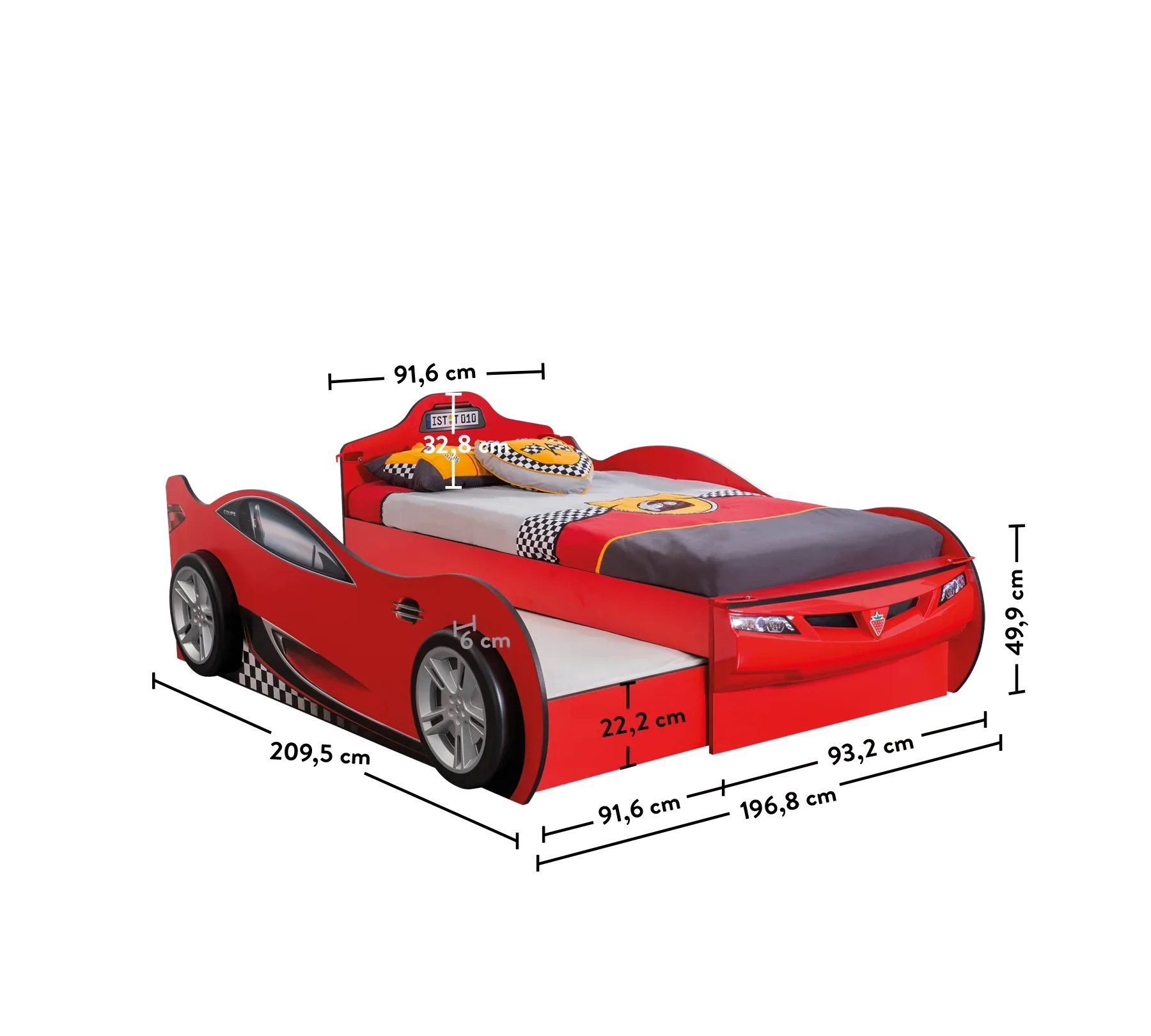 Легло-кола «Race Cup» - с издърпващо се легло, цвят червен, за матраци 90х190 и 90х180см