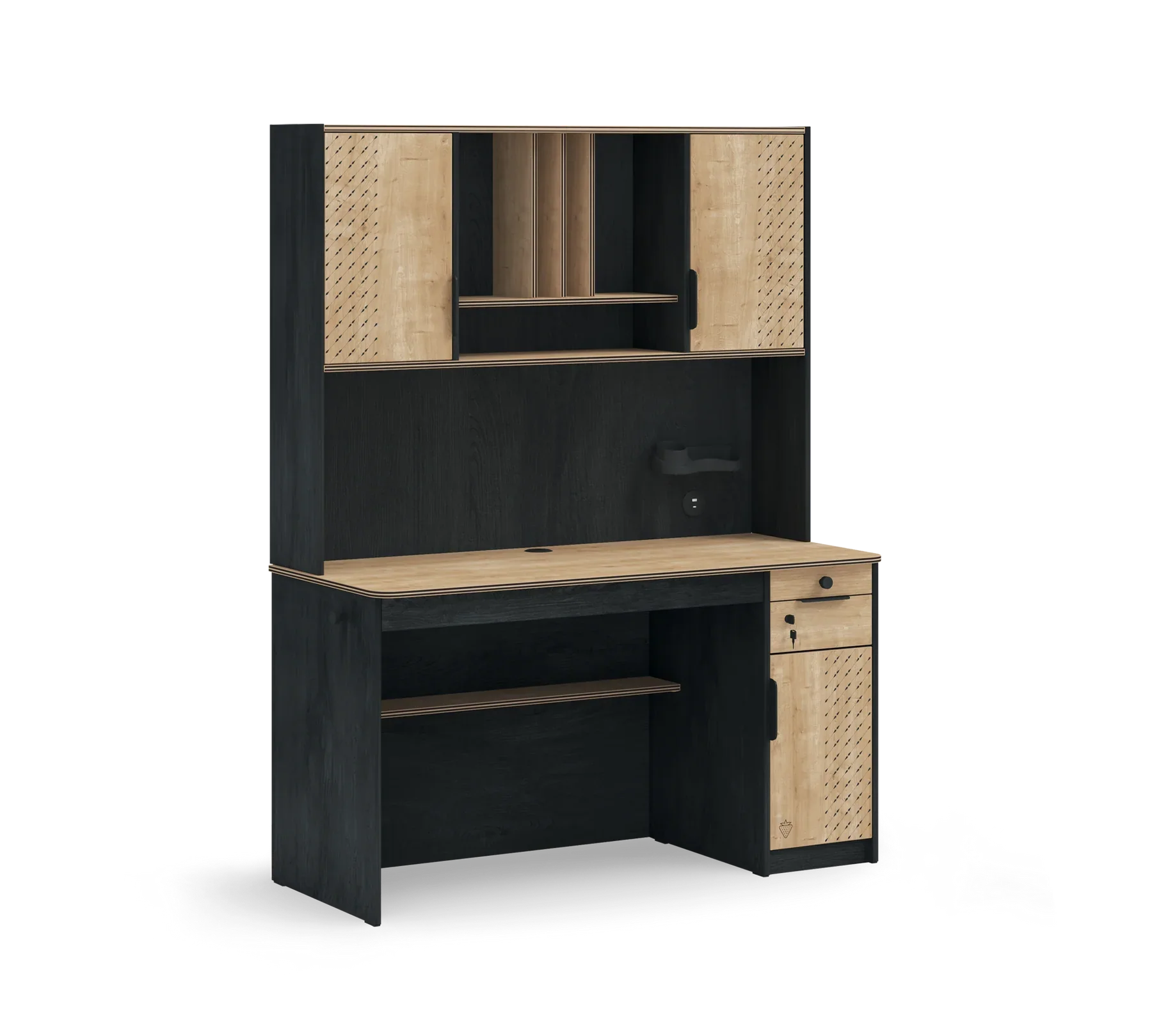 Надстройка за бюро «Black» + USB зарядна станция, размер 136х105х29см